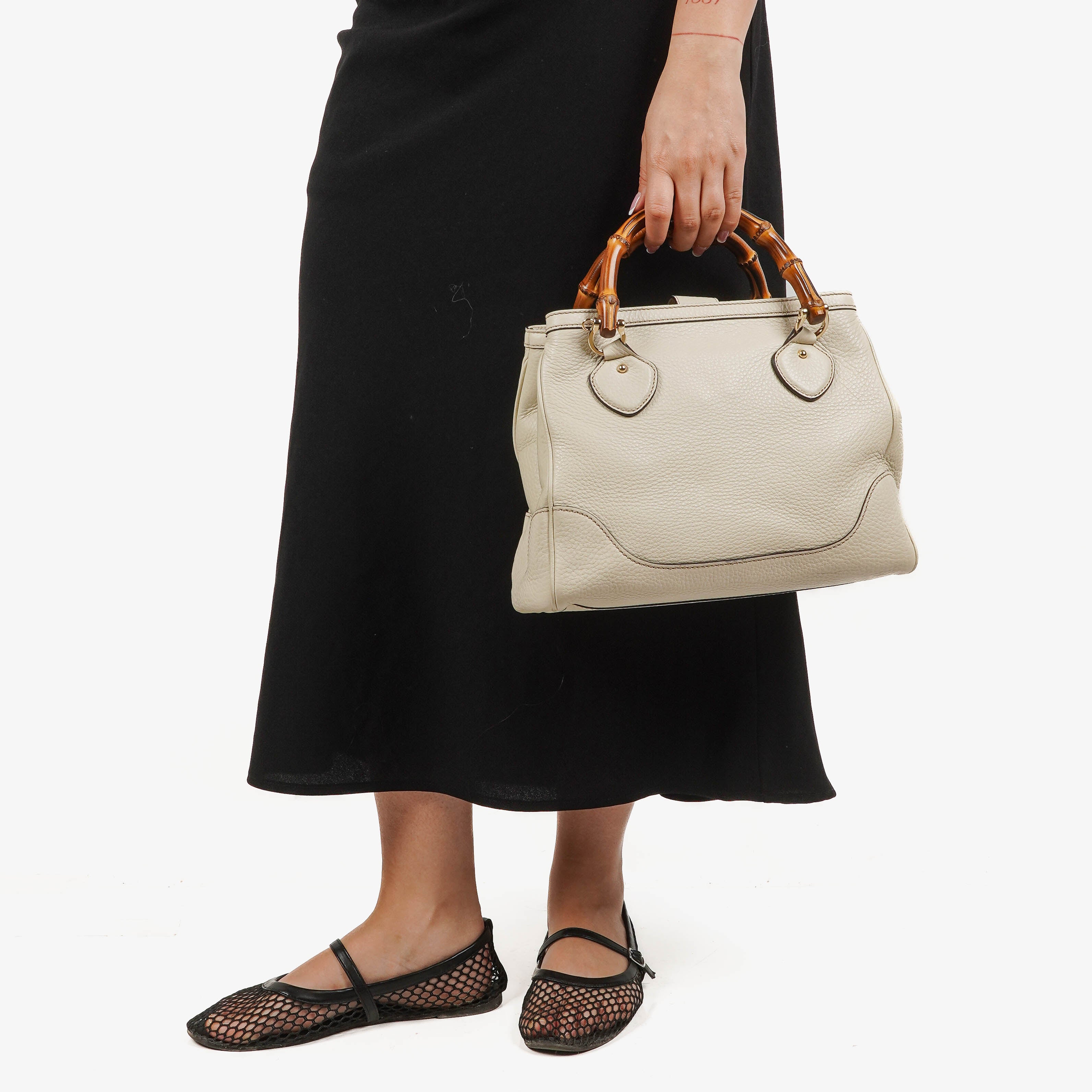 Gucci Diana Bamboo Top Handle Neutral Leather Tote Bag 