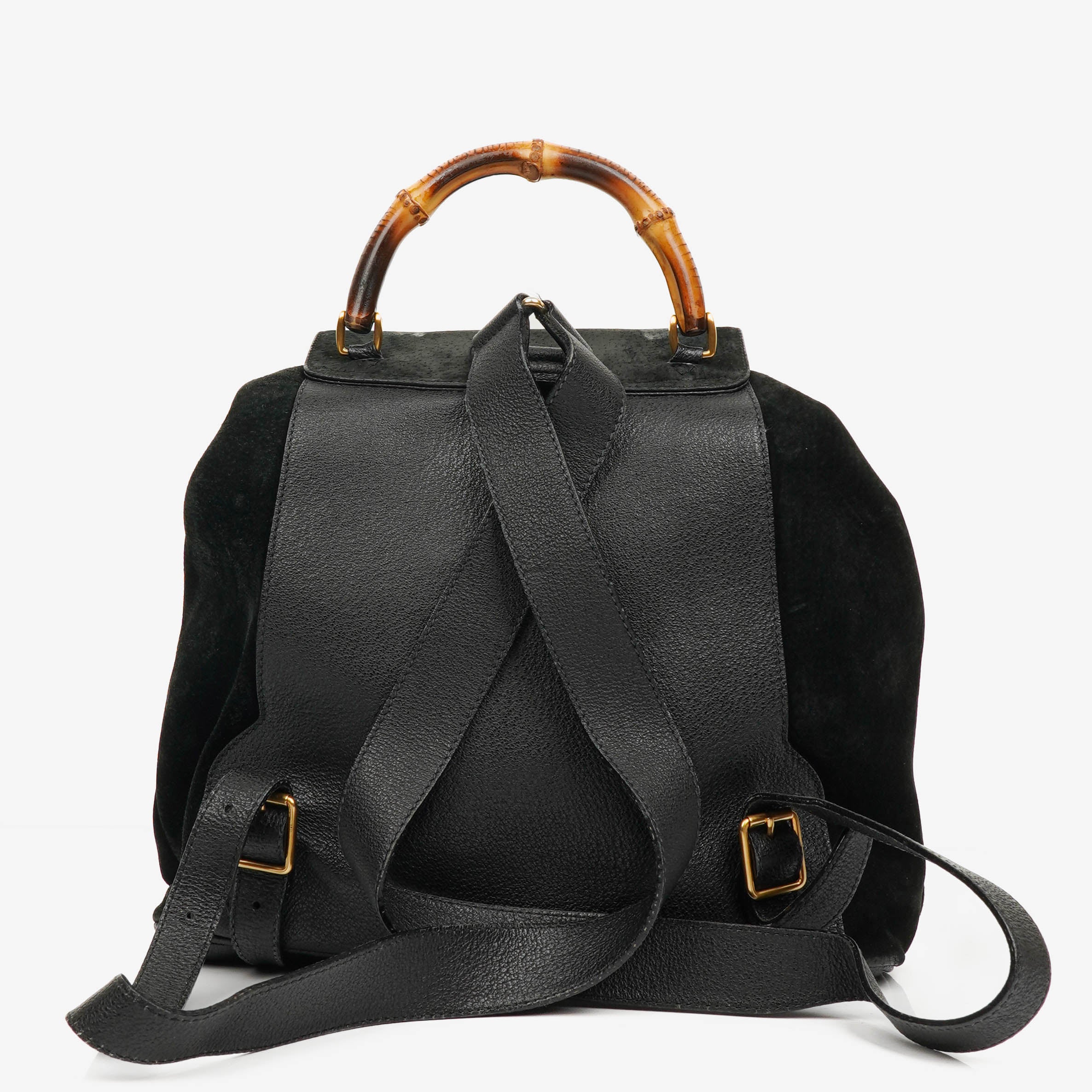 Gucci Vintage Black Suede and Leather Bamboo Backpack