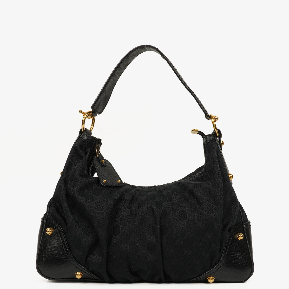 Gucci Black Leather And Cloth Medium Jockey Hobo Bag