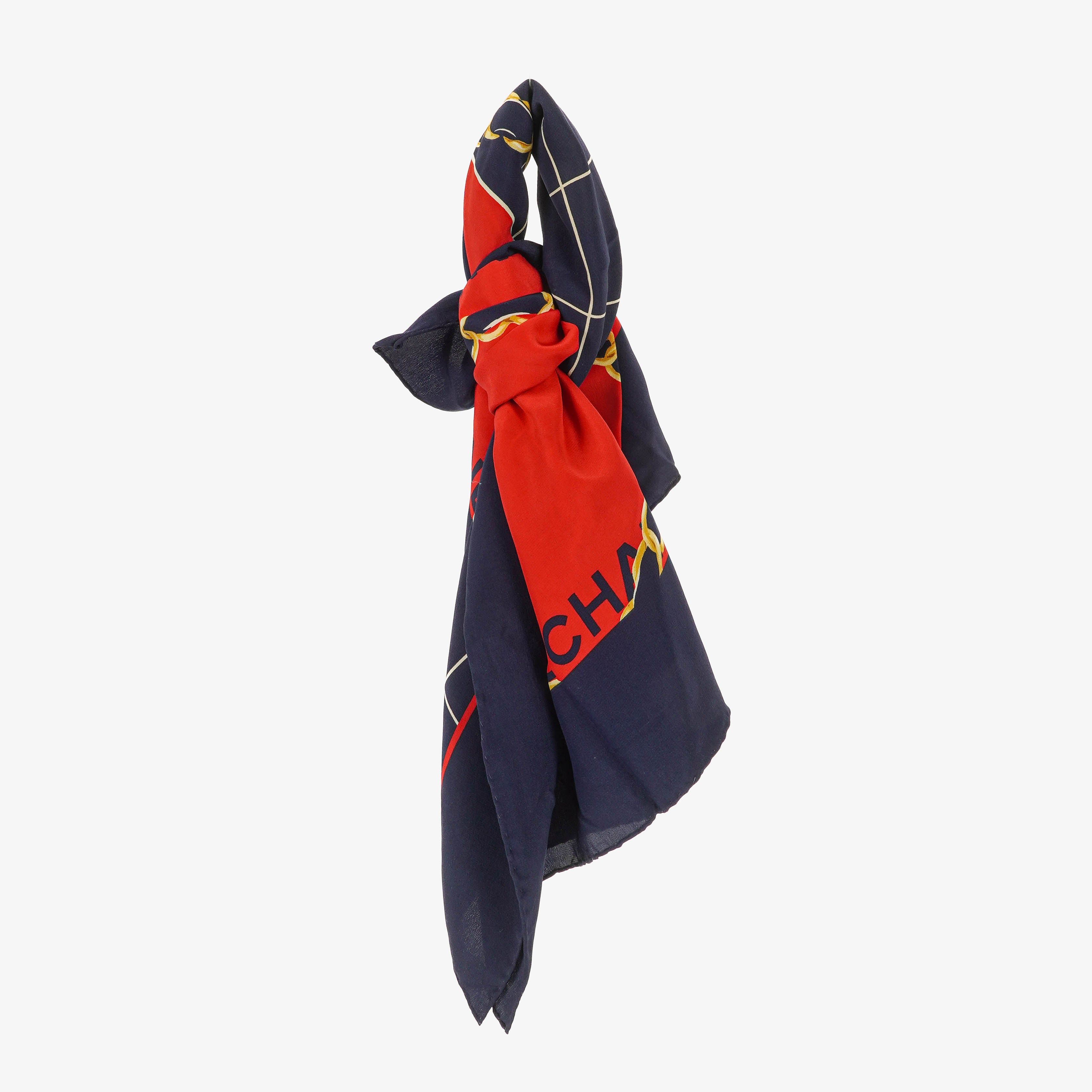 Chanel Chain Bag Pattern Scarf In Red And Navy Scarf 
