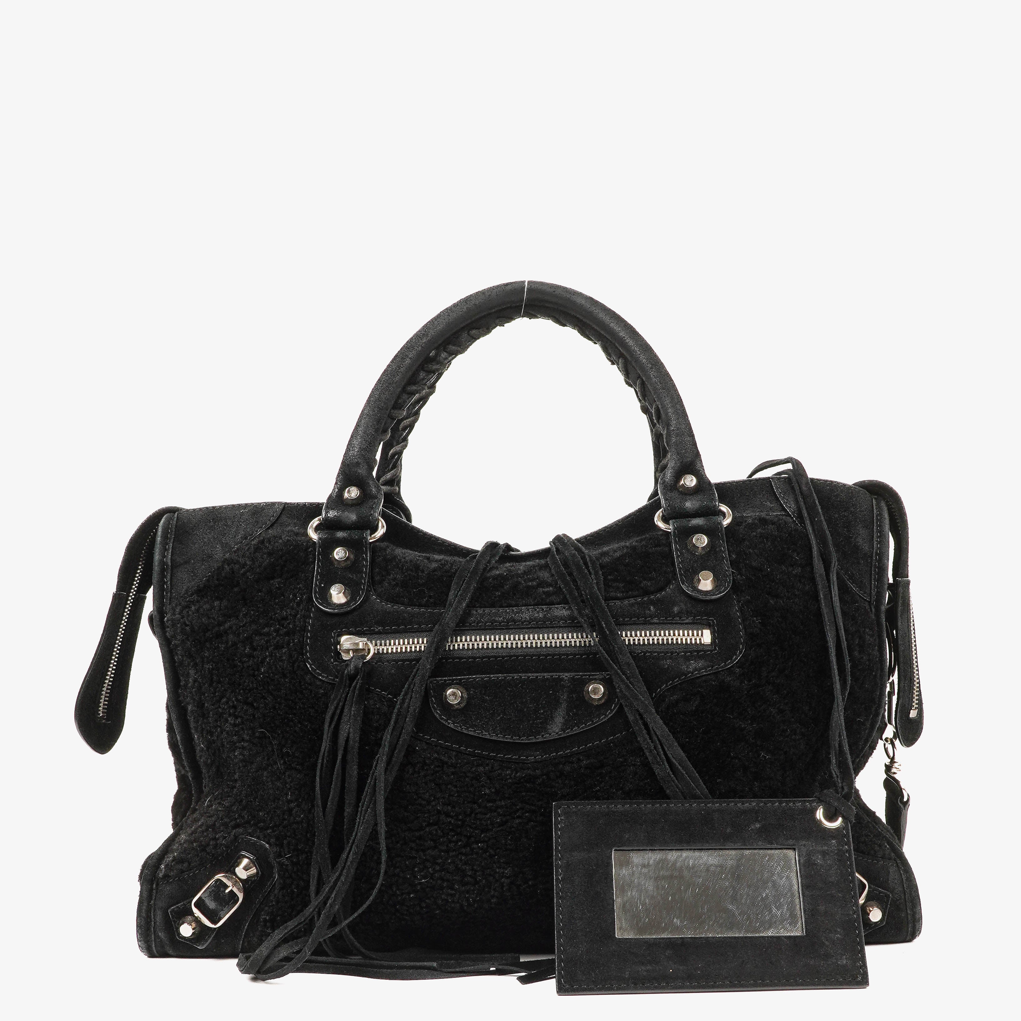 Balenciaga Shearling Motocross Classic City Bag
