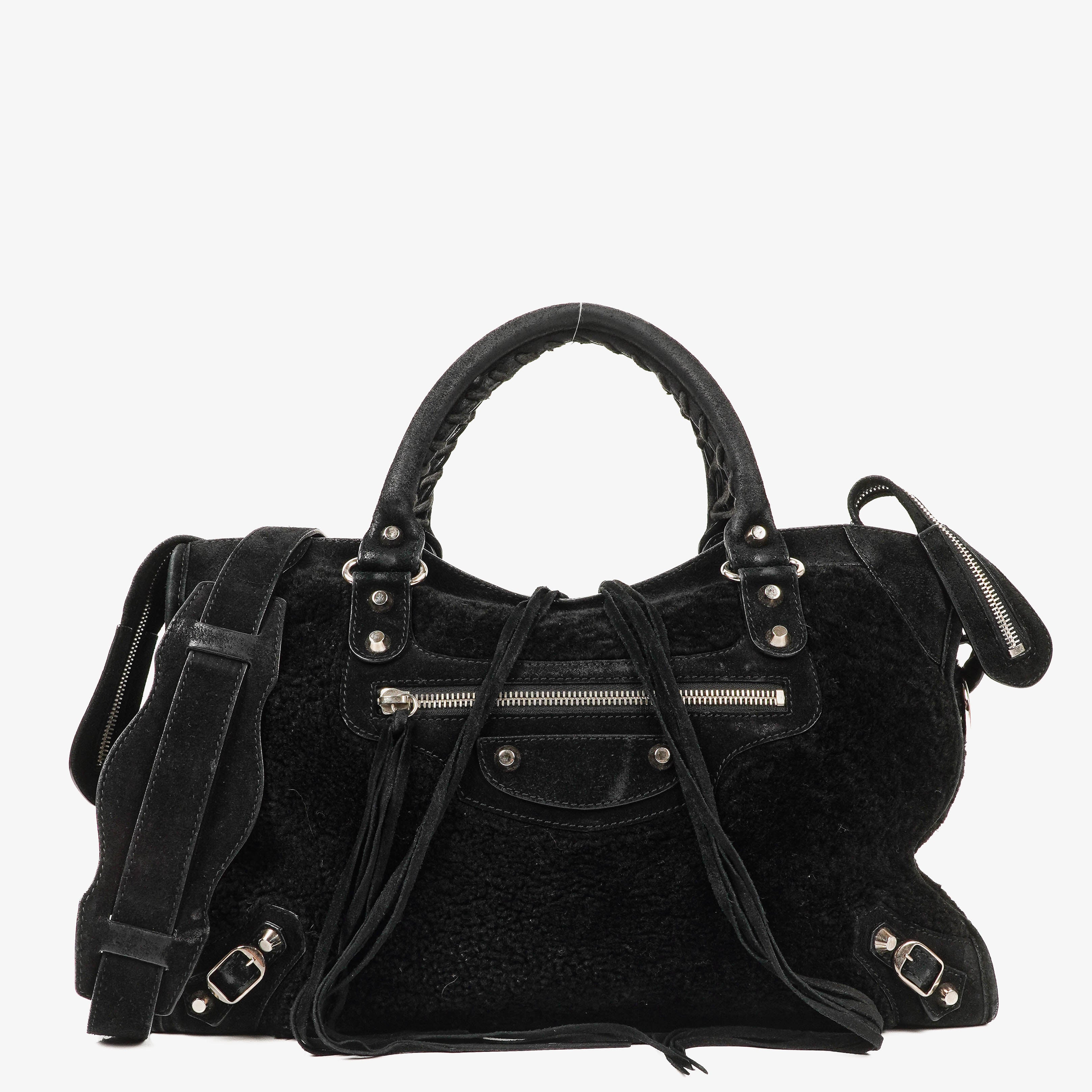 Balenciaga Shearling Motocross Classic City Bag