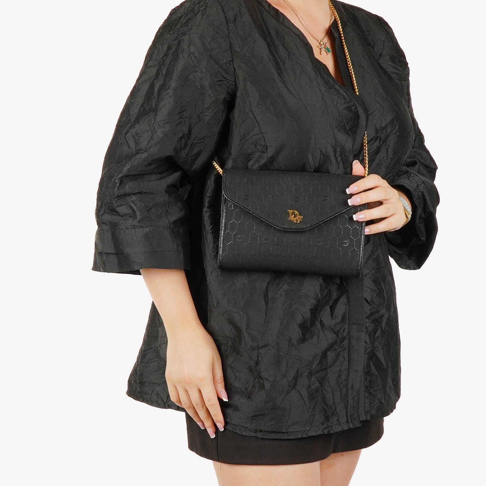 Christian Dior Black Honeycomb Chain Shouder Bag