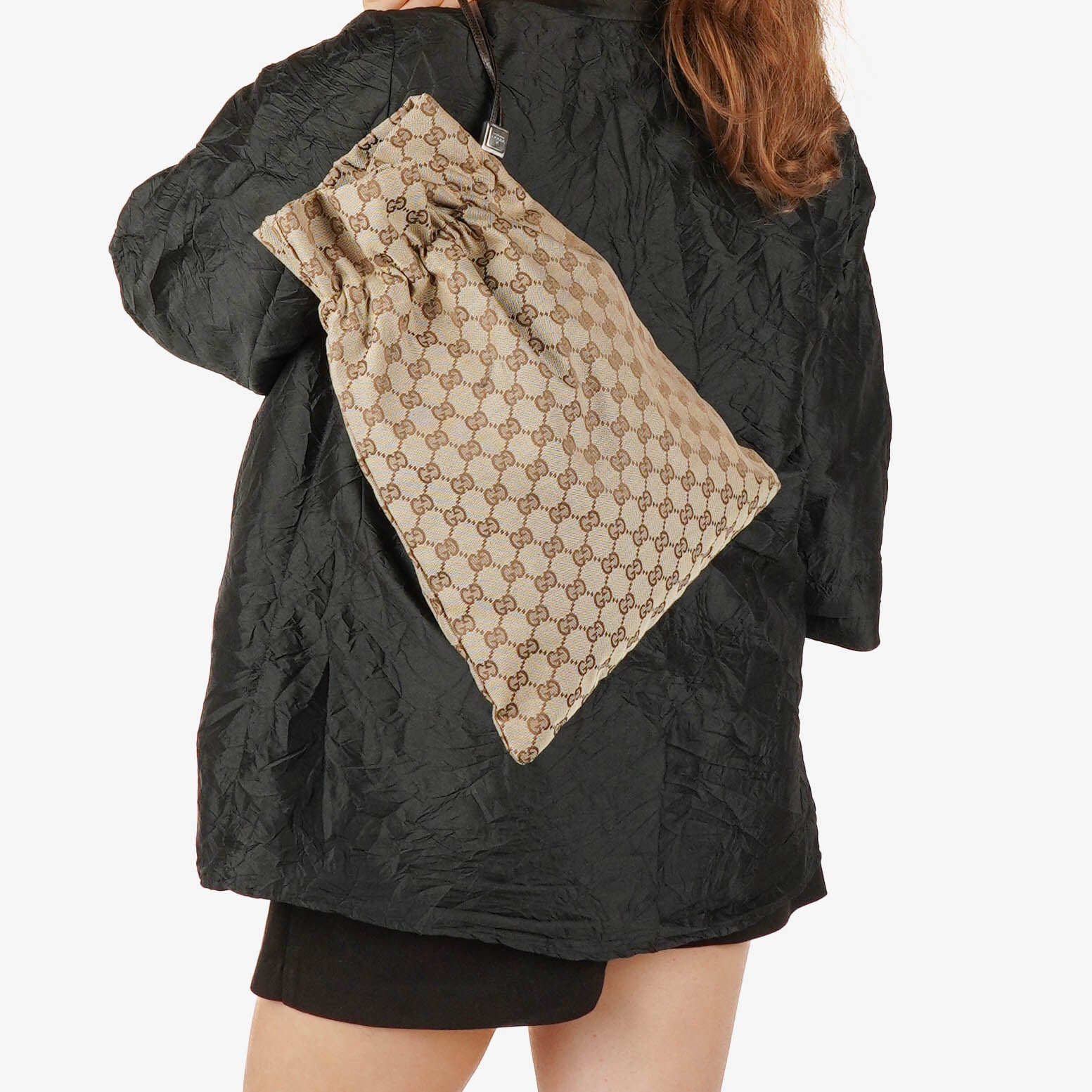 Gucci Beige/Ebony GG Canvas Drawstring Bucket Bag