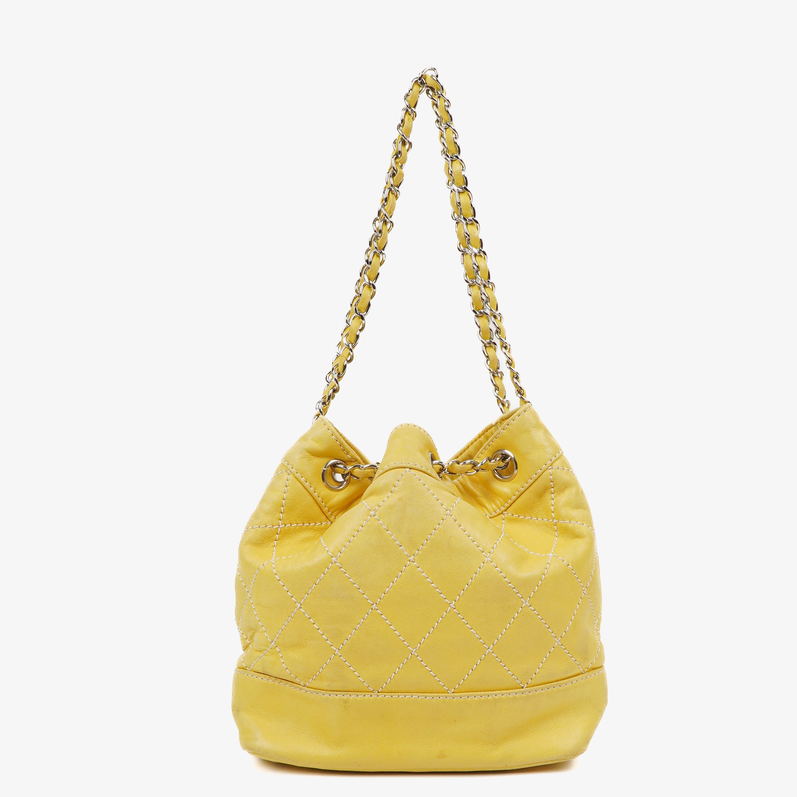 Chanel Gelbe Lammleder Bucket Bag Mit Kontrastnähten Und Kordelzug, 2005-2006