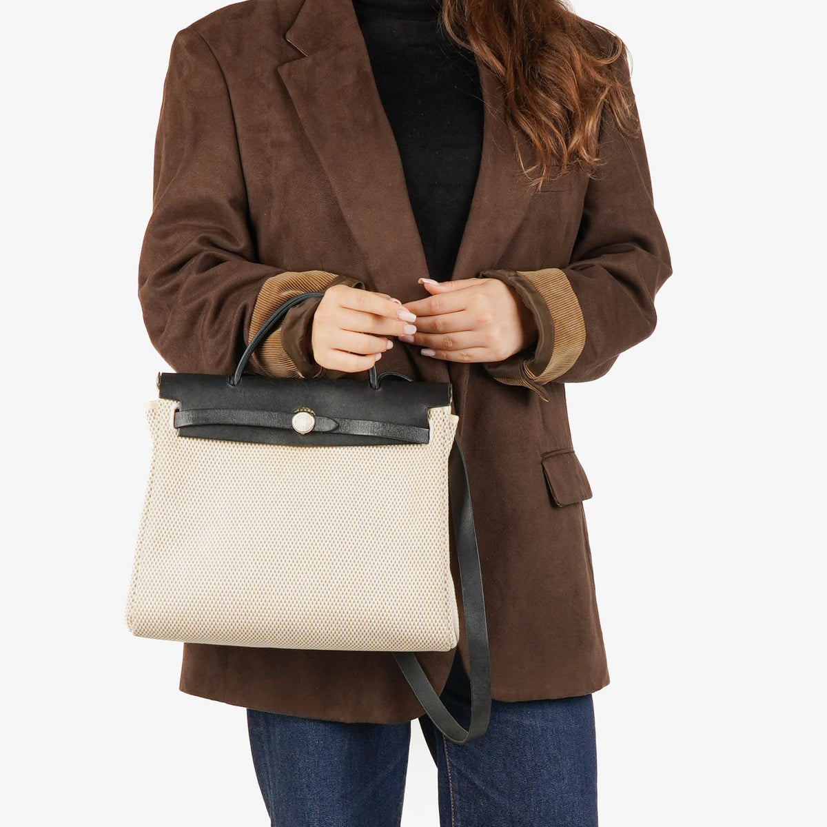 Hermes Herbag Natural/Black Vache Hunter Criss Viking 2 In 1 Bag