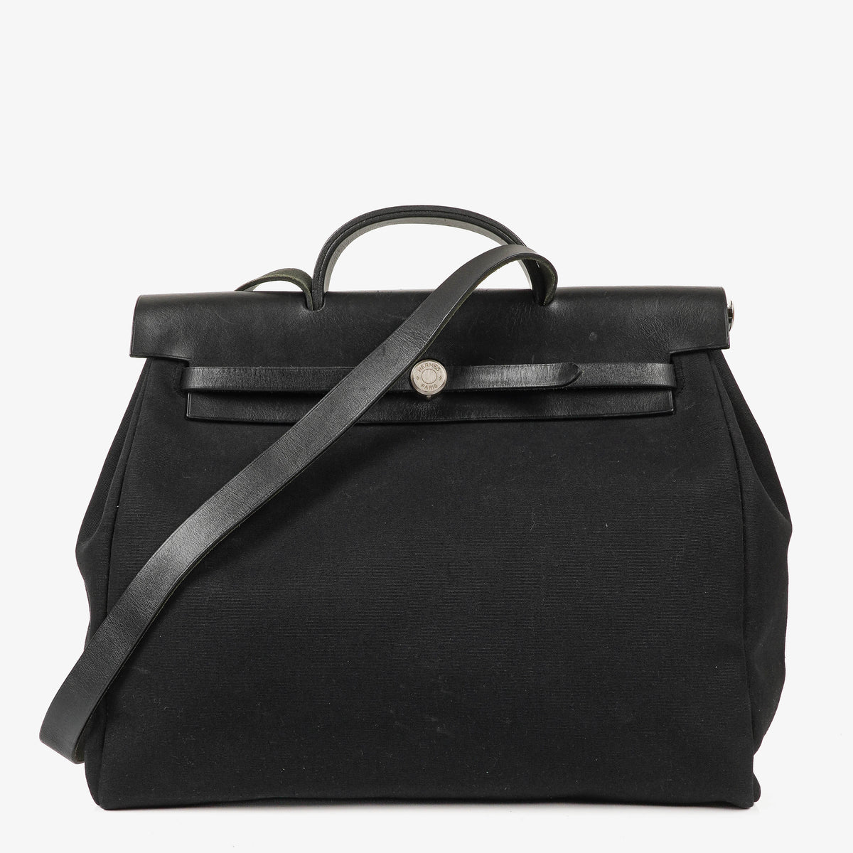 Hermes Herbag Noir Canvas Vache Hunter MM 2 In 1 Bag