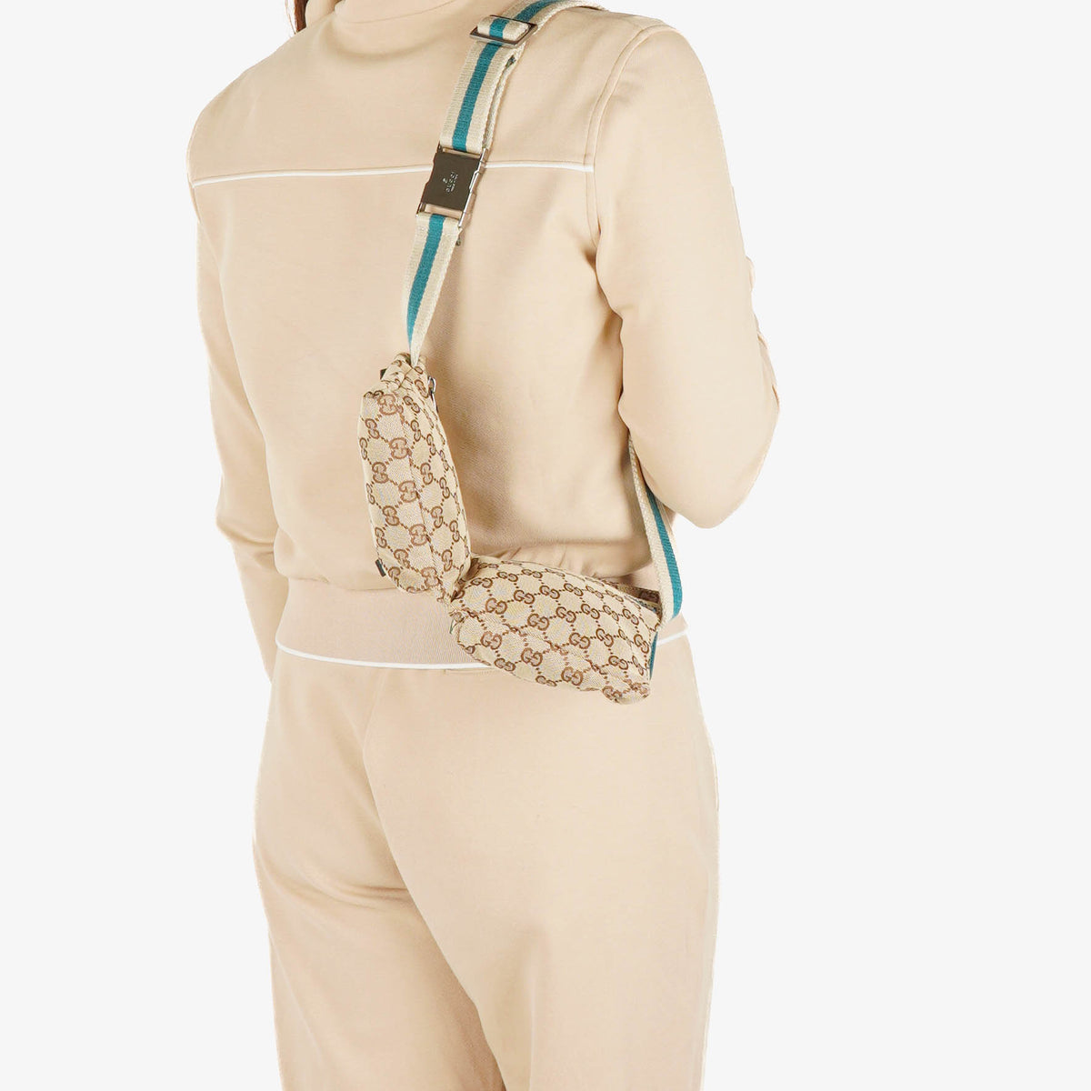Gucci GG Beige/Turquoise Monogram Canvas Belt Bag