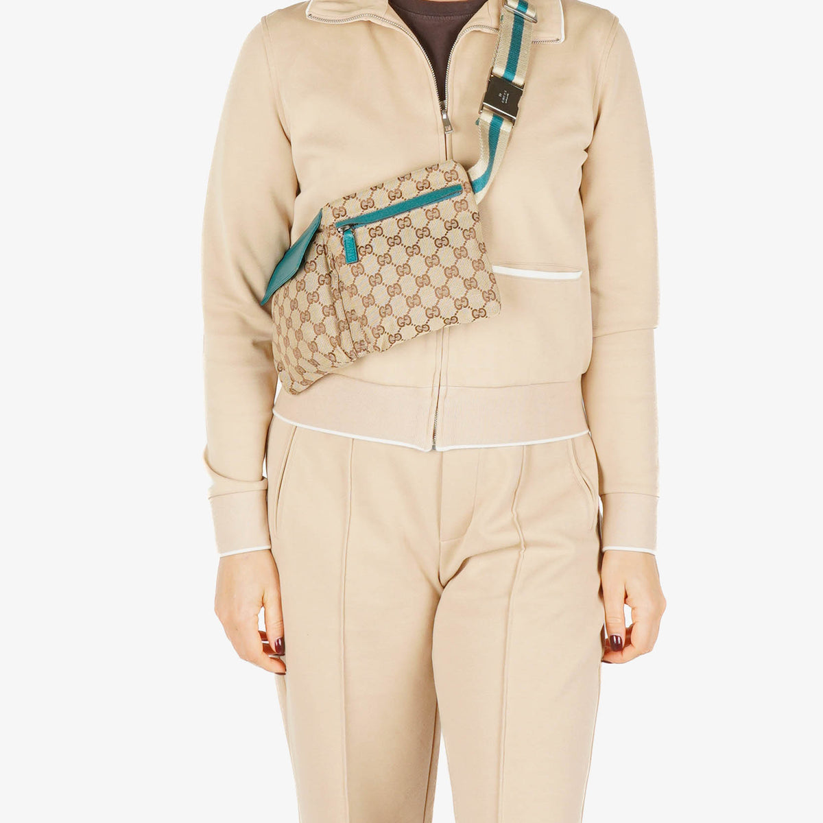 Gucci GG Beige/Turquoise Monogram Canvas Belt Bag