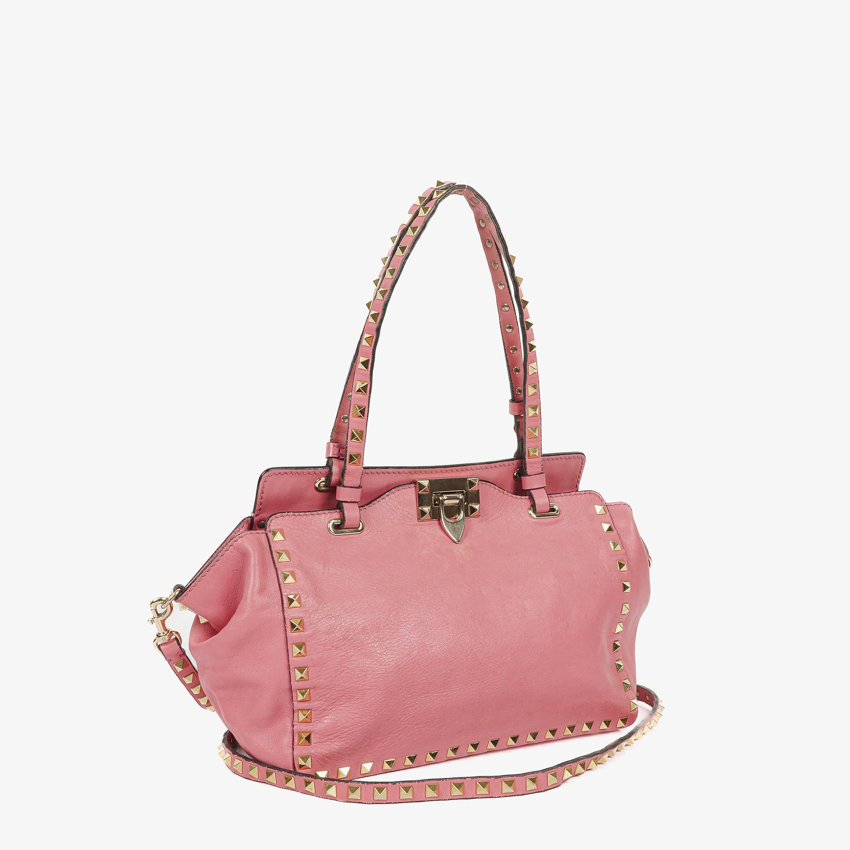 Valentino Garavani Rockstud Small Trapeze Pink Leather Tote Bag