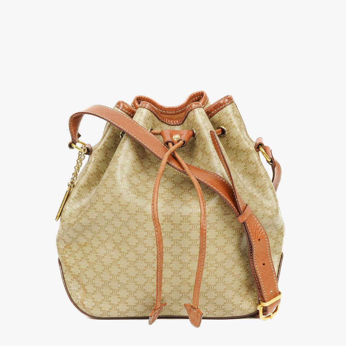 Celine Vintage Macadam Beige Drawstring Bucket Bag