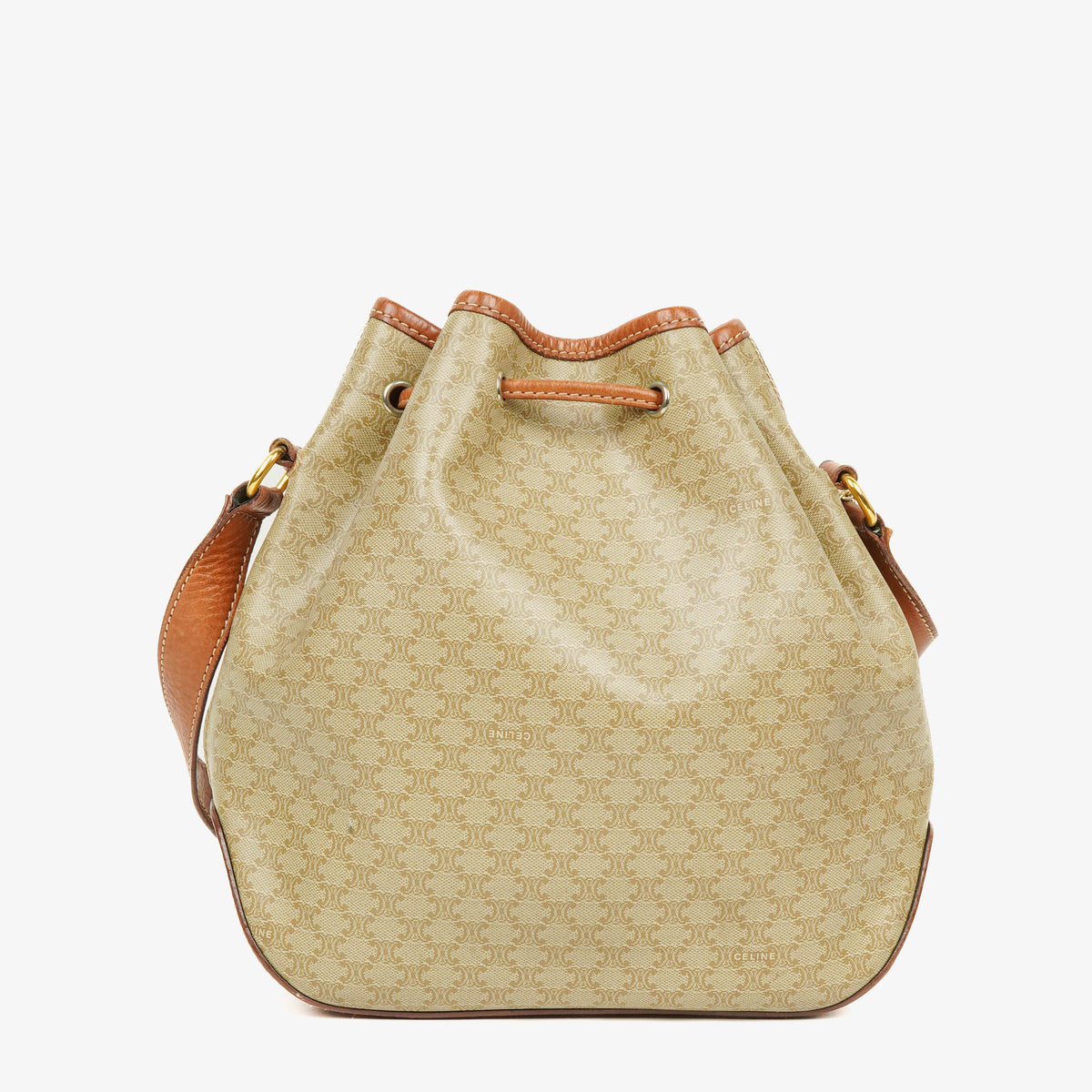 Celine Vintage Macadam Beige Drawstring Bucket Bag