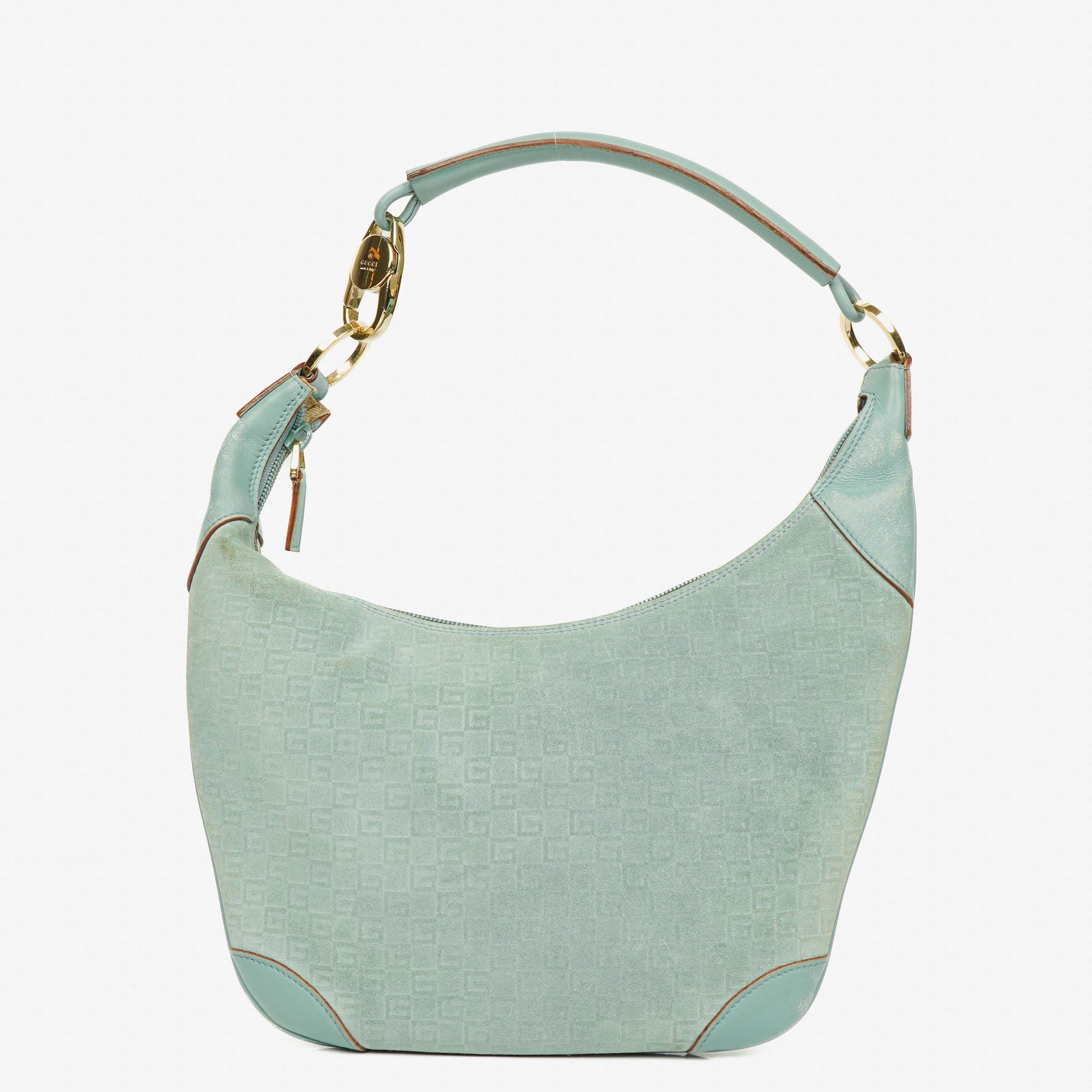 Gucci Suede And Leather Braided Handle Ring Hobo Bag