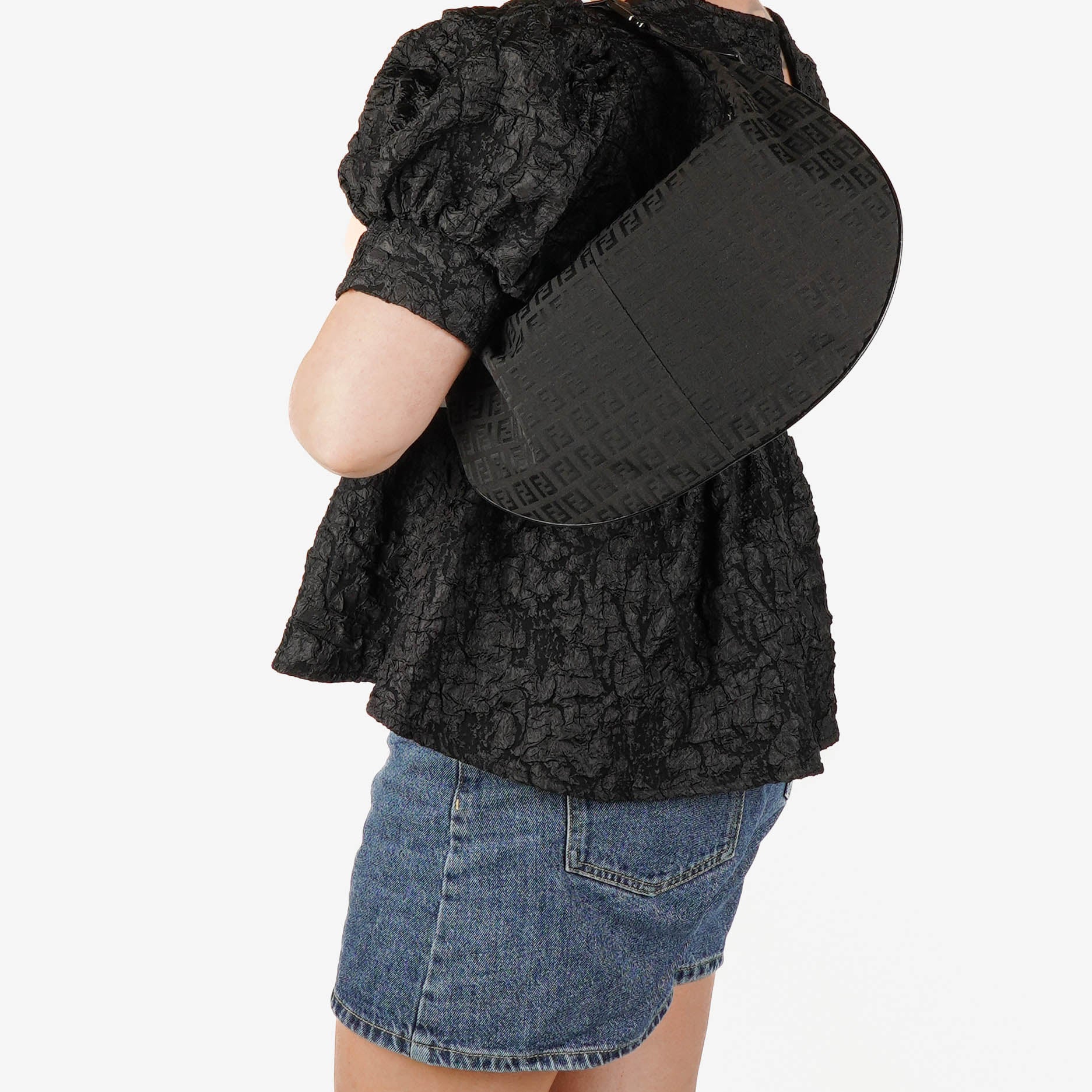 Fendi Black Zucchino Canvas Hobo Bag.