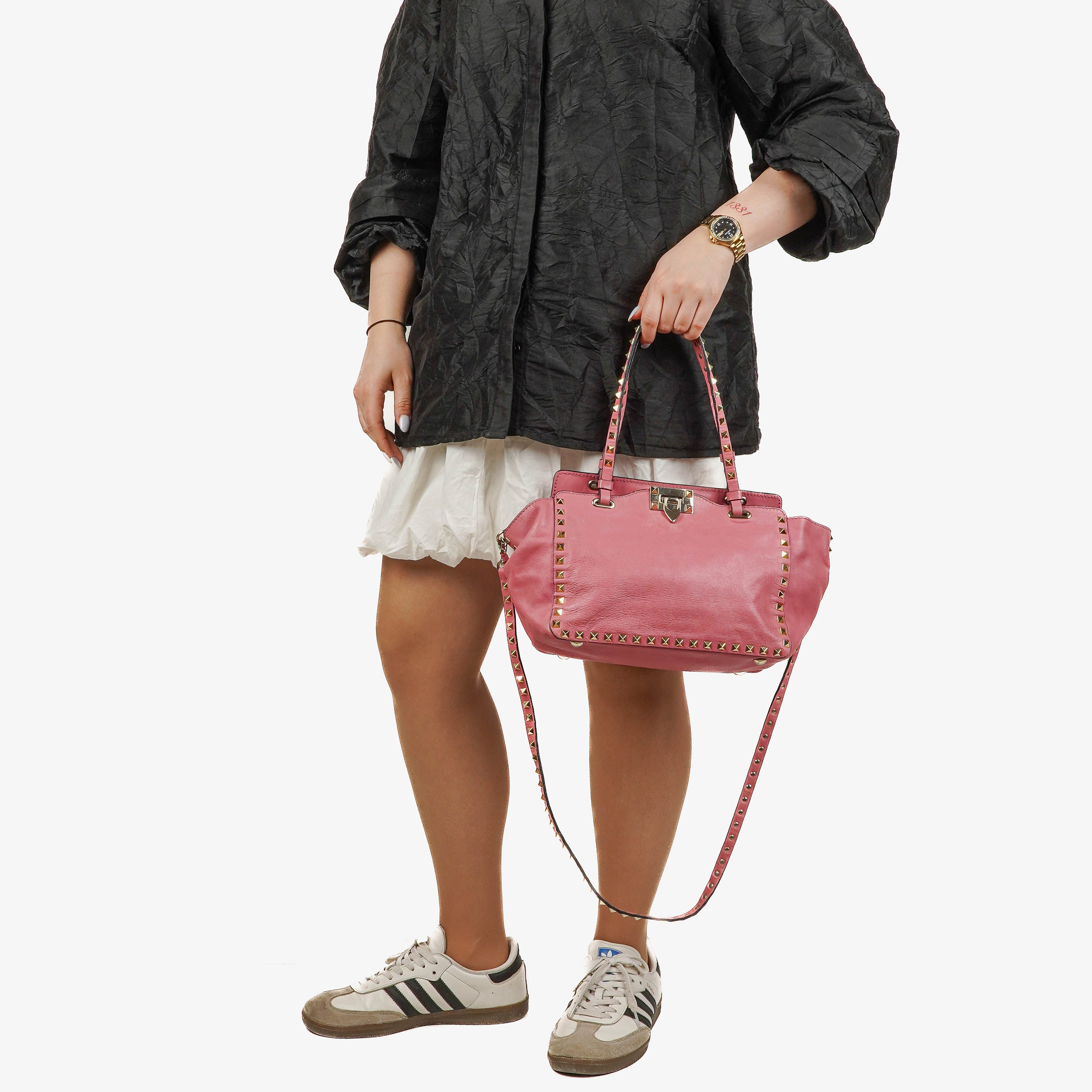 Valentino Garavani Rockstud Small Trapeze Pink Leather Tote Bag