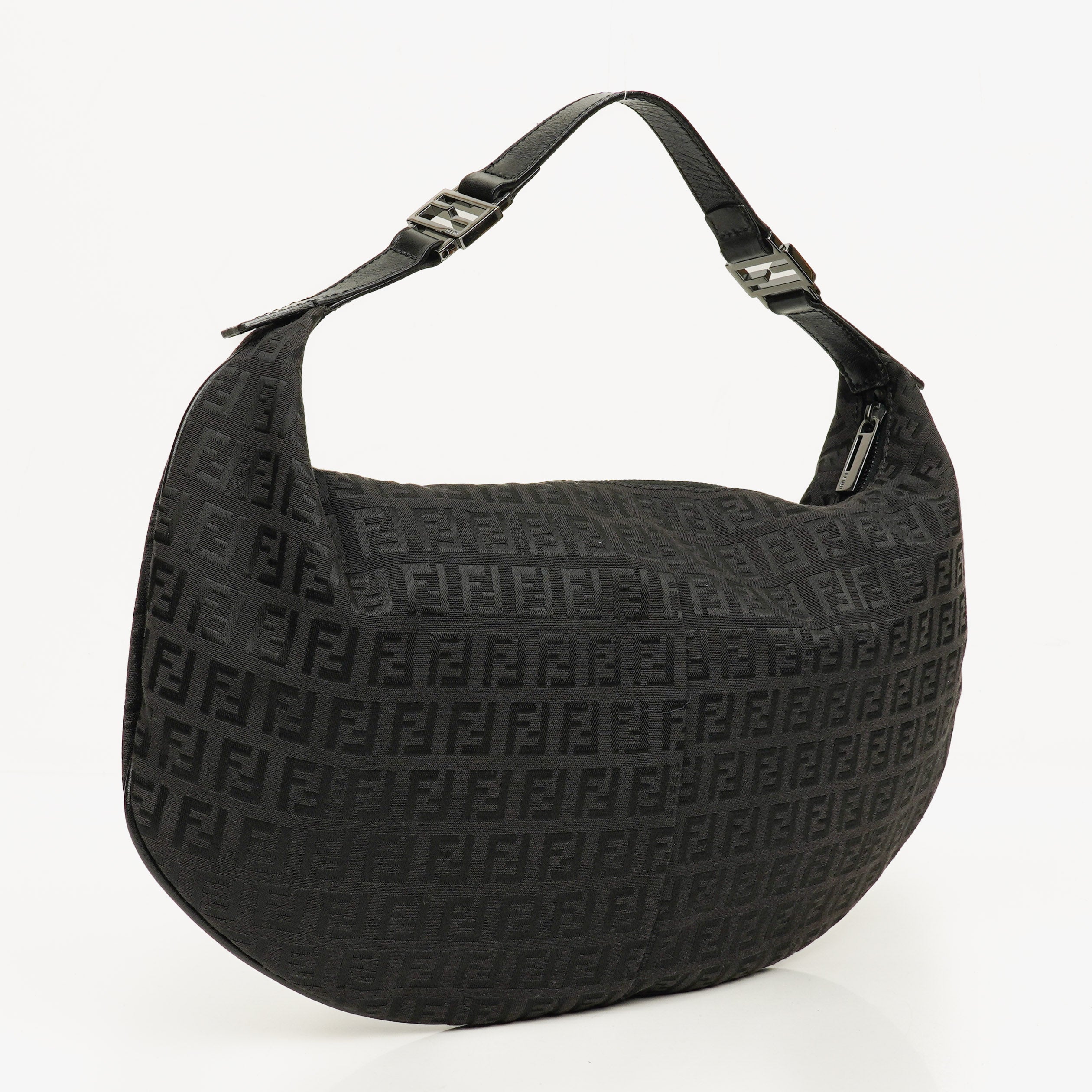 Fendi Black Zucchino Canvas Hobo Bag.
