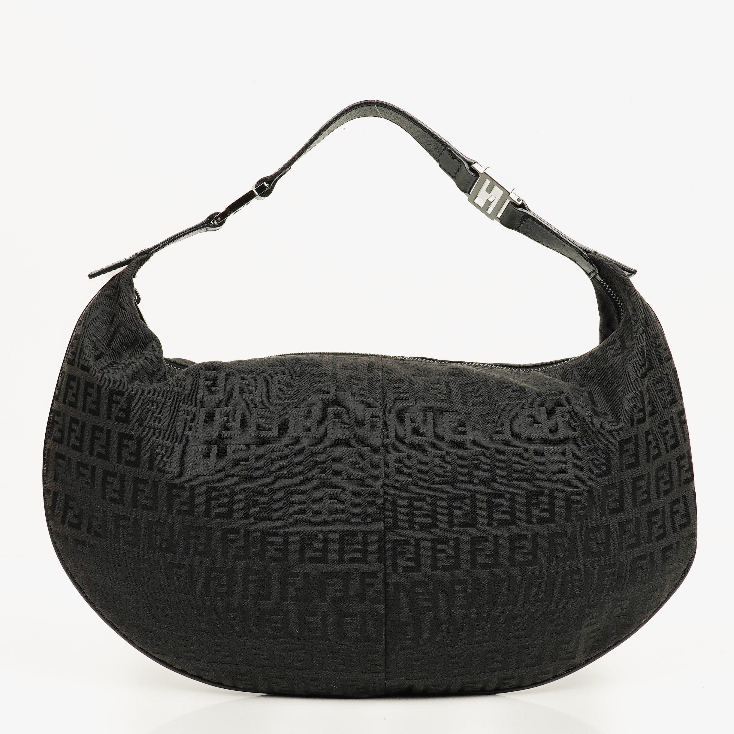 Fendi Black Zucchino Canvas Hobo Bag.