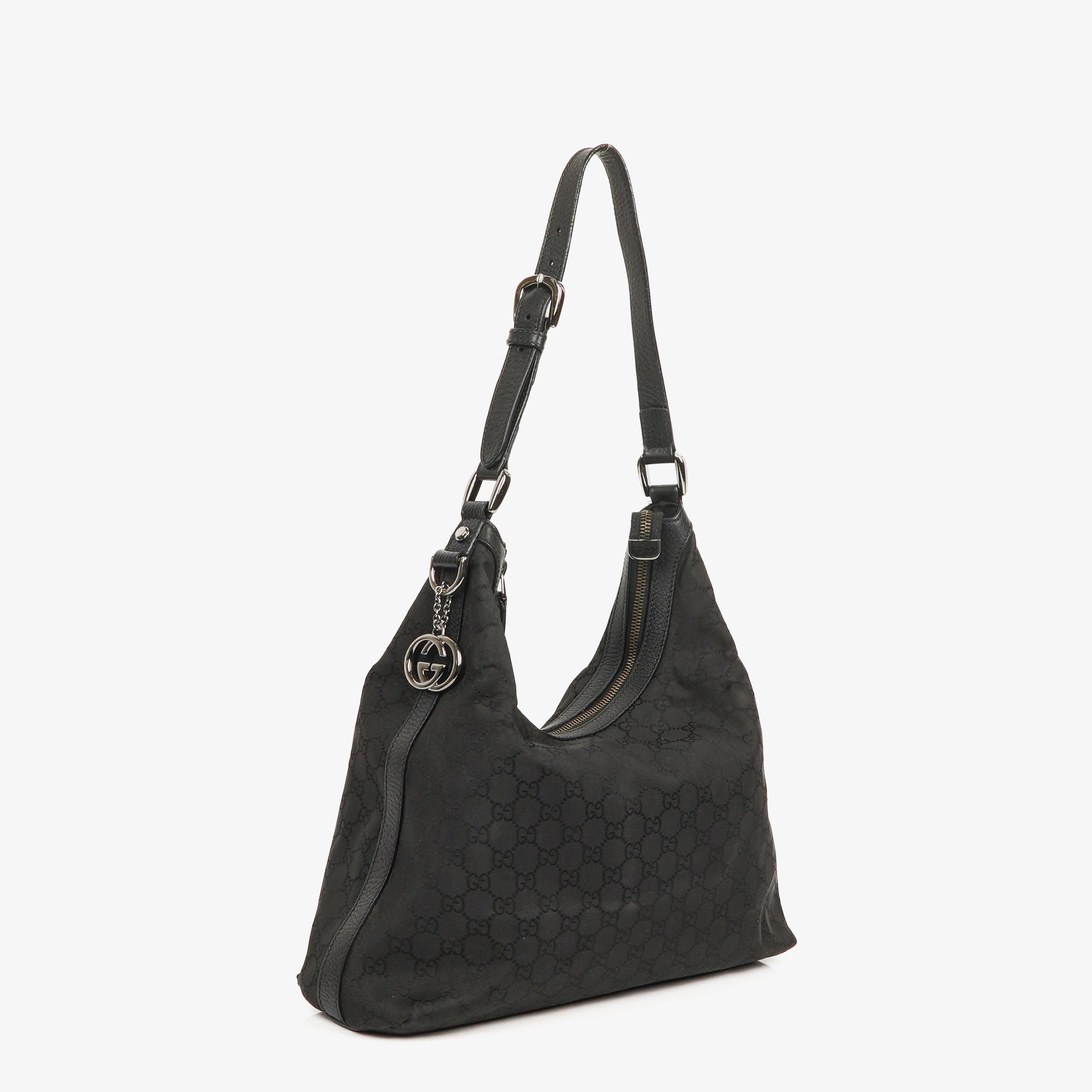 Gucci GG Canvas Charm Black Hobo Bag