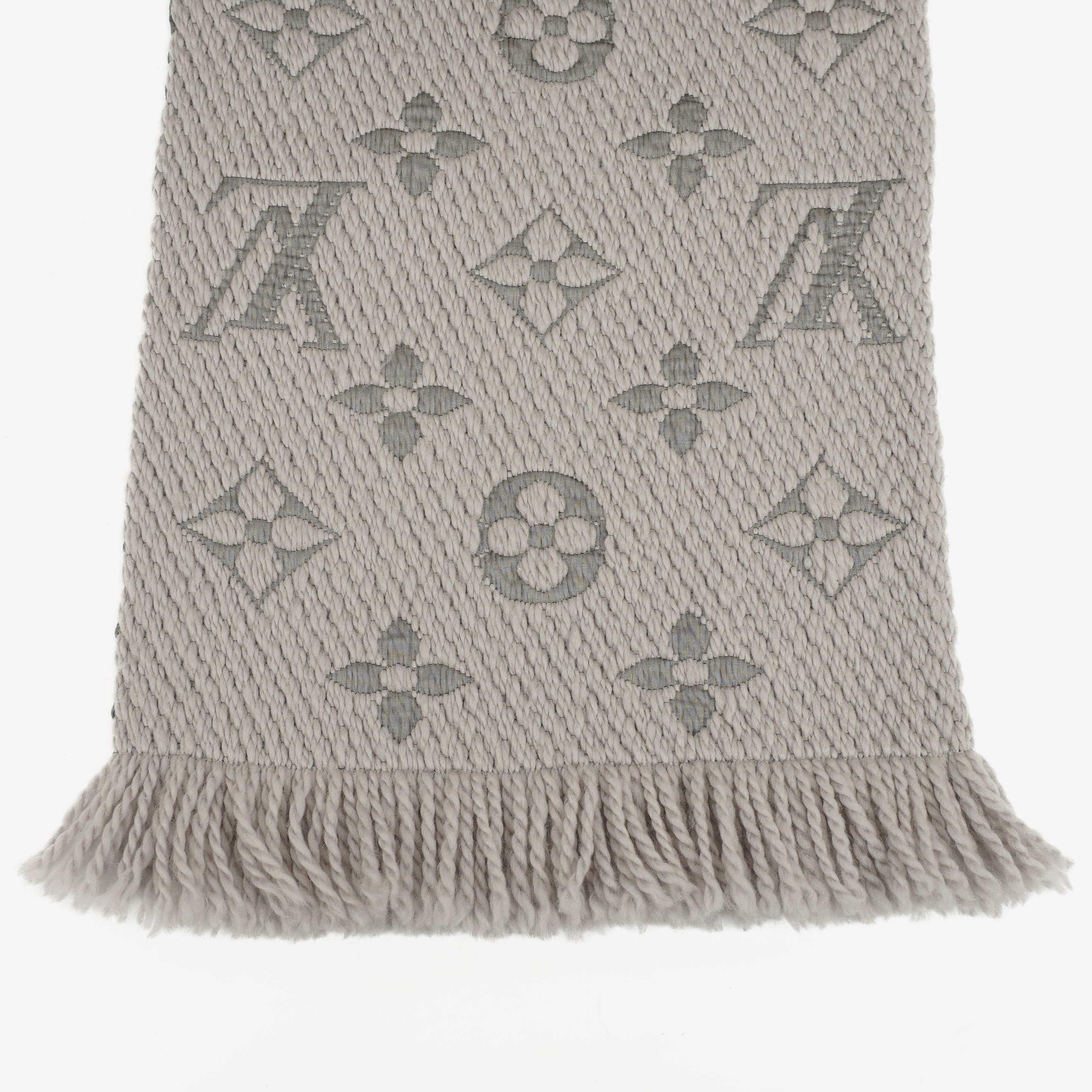Louis Vuitton Wool Silk Logomania Scarf in Pearl Grey