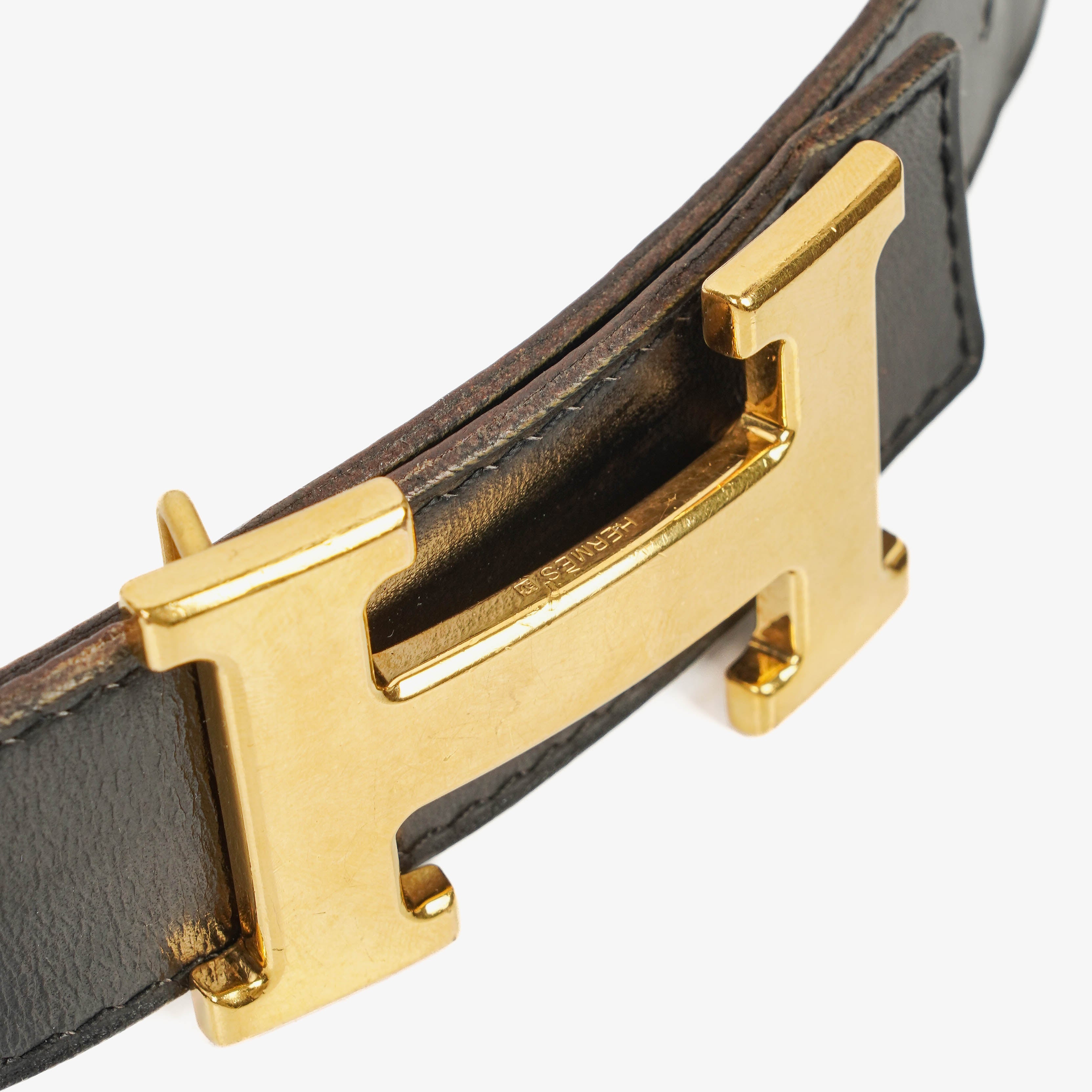 Cinturón Hermes H de piel Box de 30mm en negro con hebilla dorada 