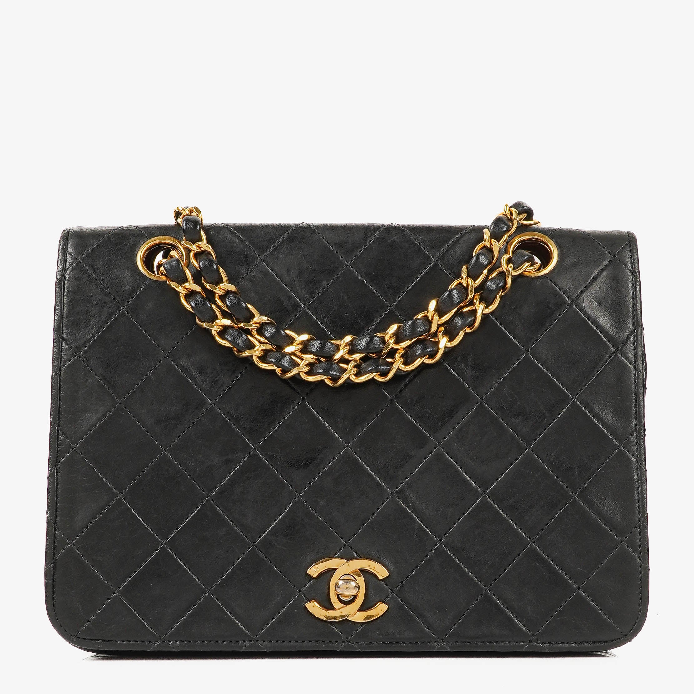 Chanel Full Flap Bag Black Quilted Lambskin 24K Gold-Plated Hardware