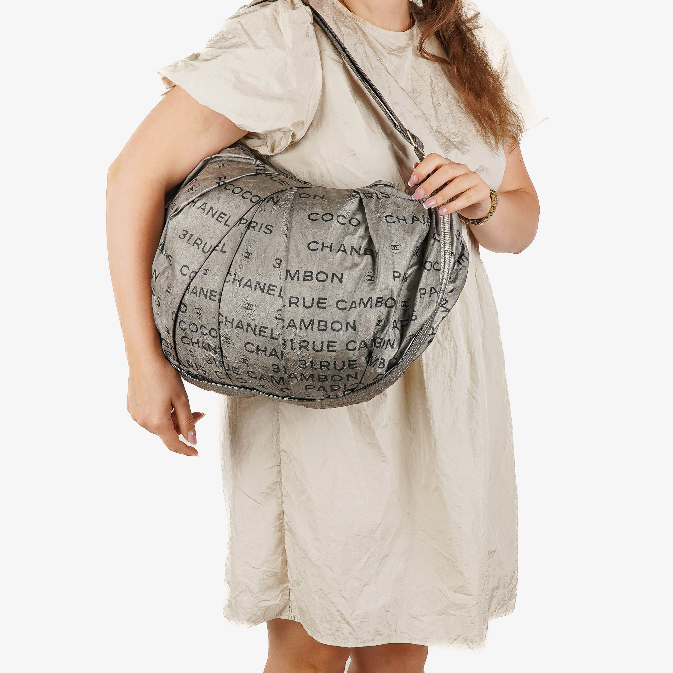 Chanel Metallic Coated Canvas Unlimited Ligne Silver Hobo Bag