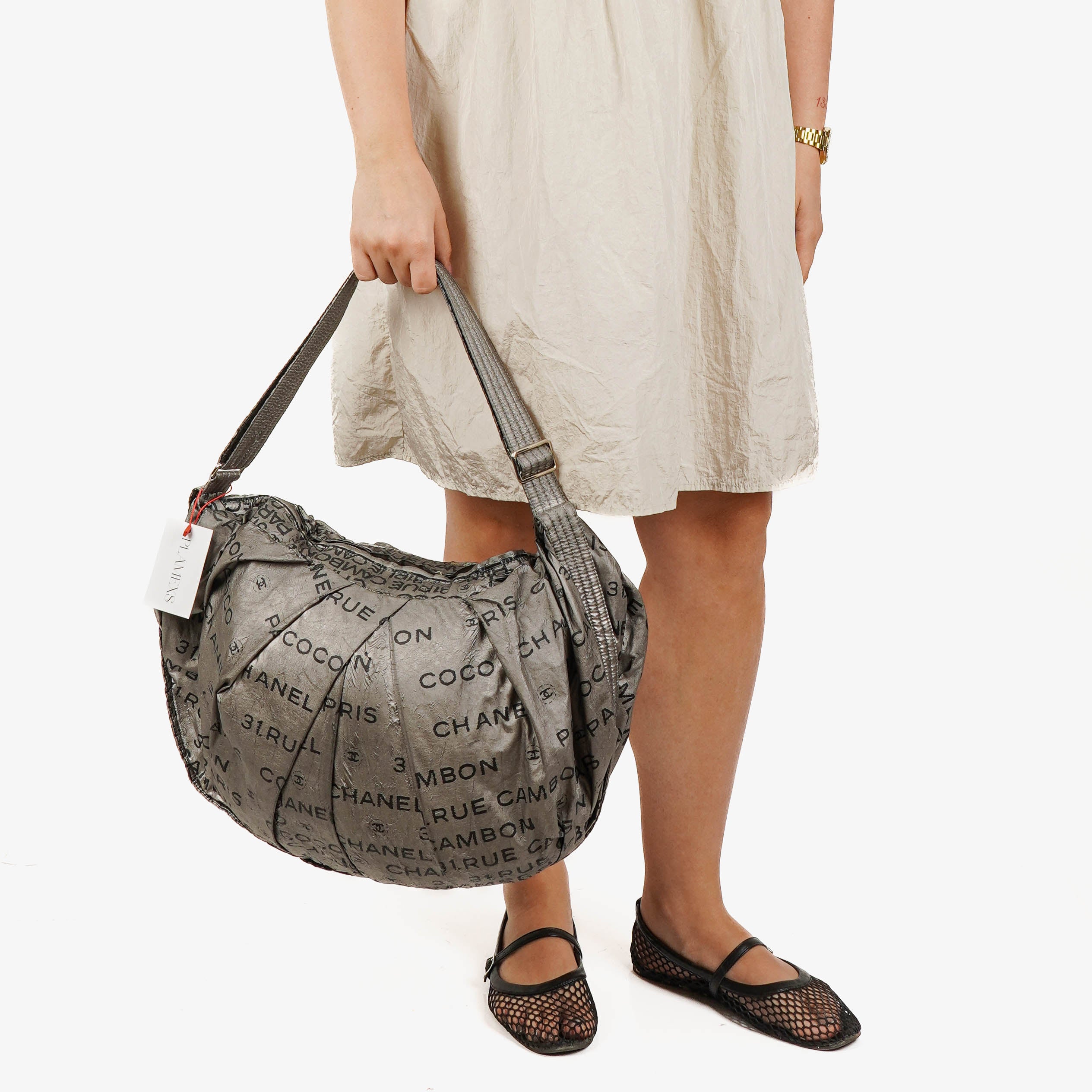 Chanel Metallic Coated Canvas Unlimited Ligne Silver Hobo Bag