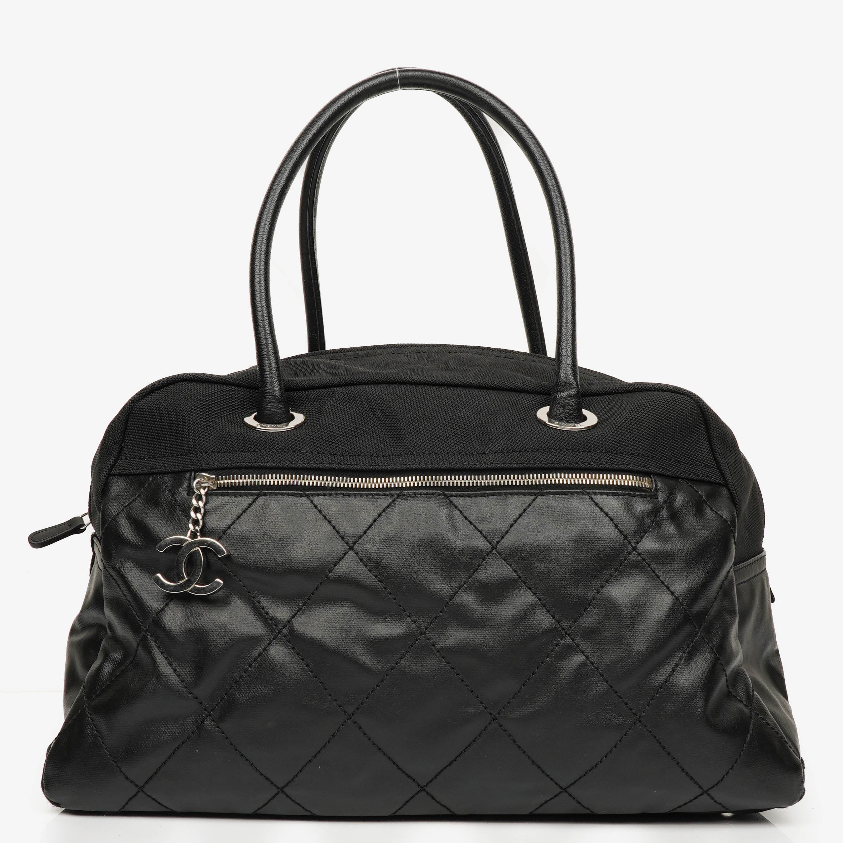 Chanel Black Biarritz Coated Canvas Quilted Large Duffle Bag