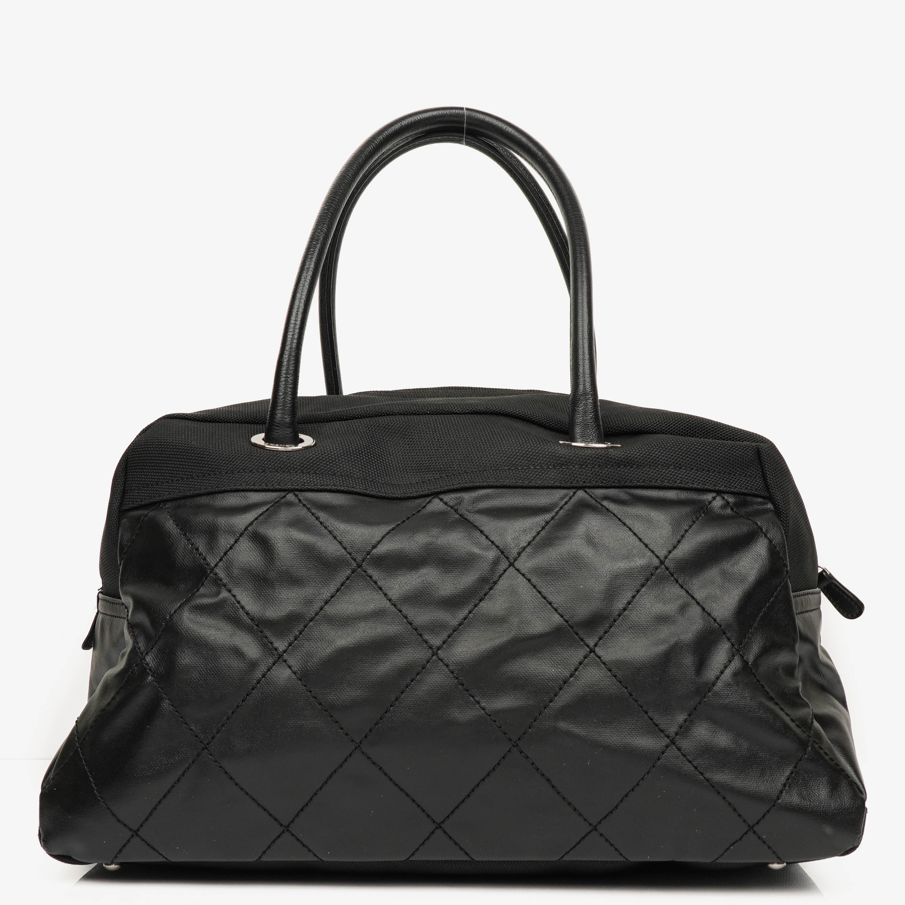 Chanel Black Biarritz Coated Canvas Quilted Large Duffle Bag