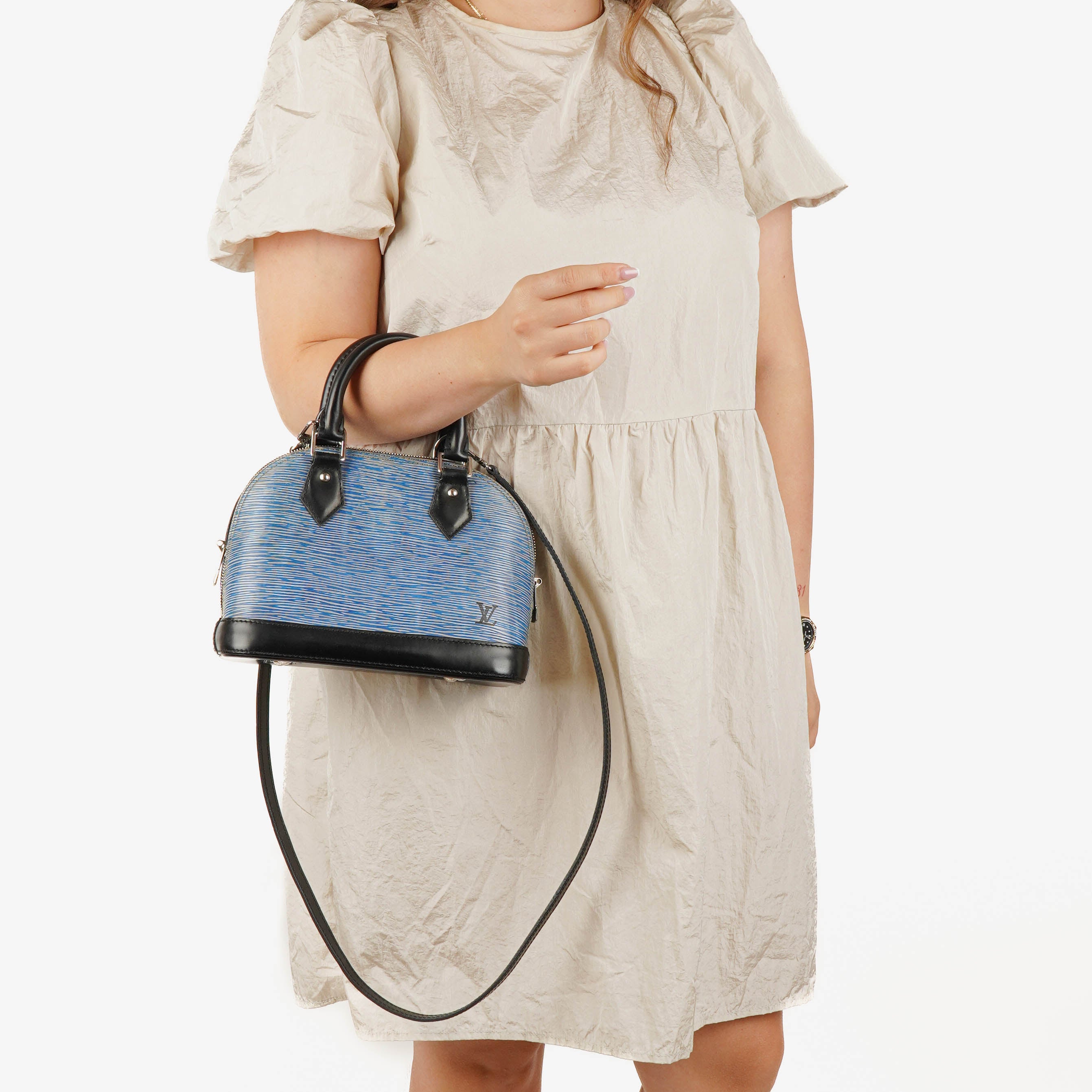 Louis Vuitton Alma BB Blue Denim EPI Leather Handbag