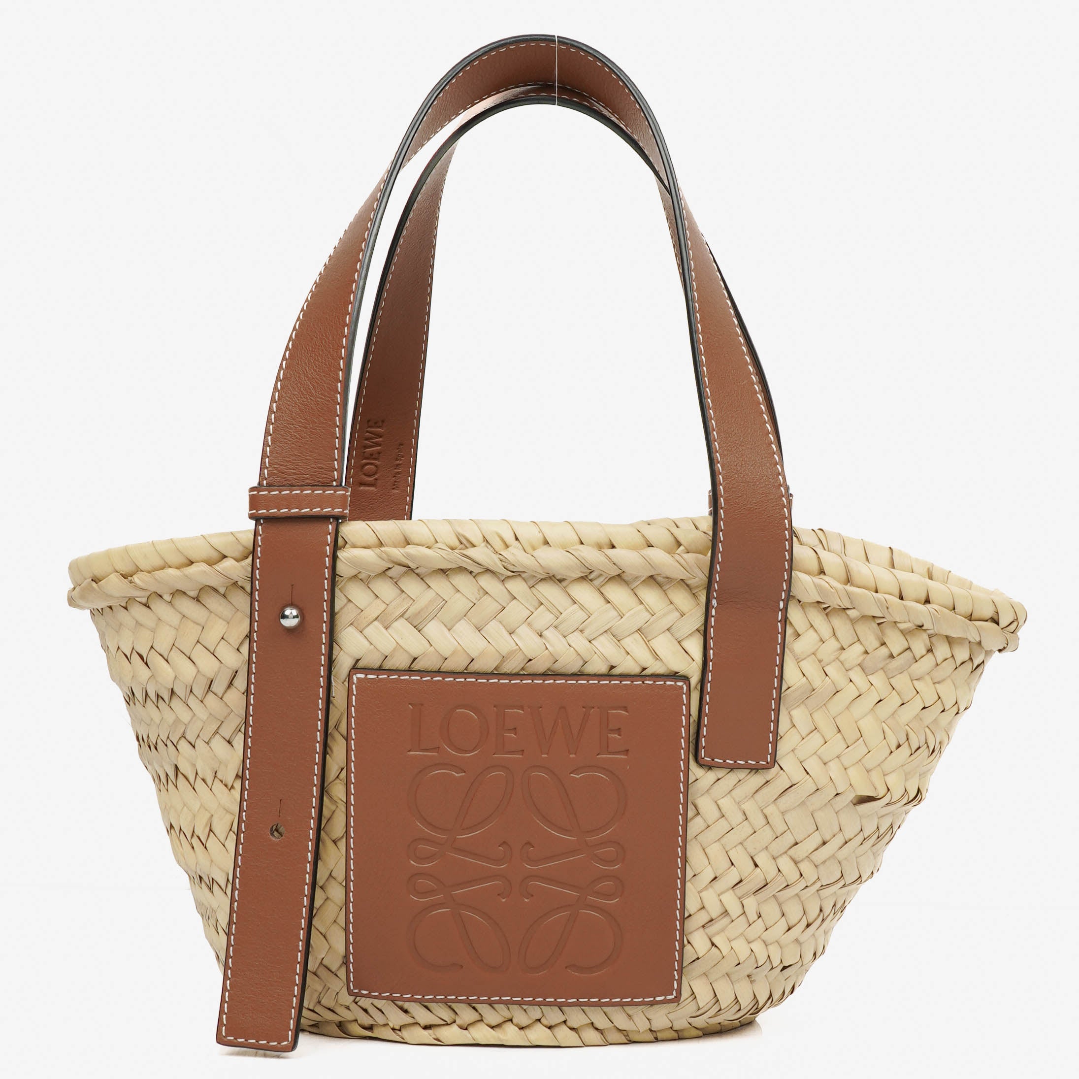 Loewe Neutral/Brown Small Raffia Basket Bag