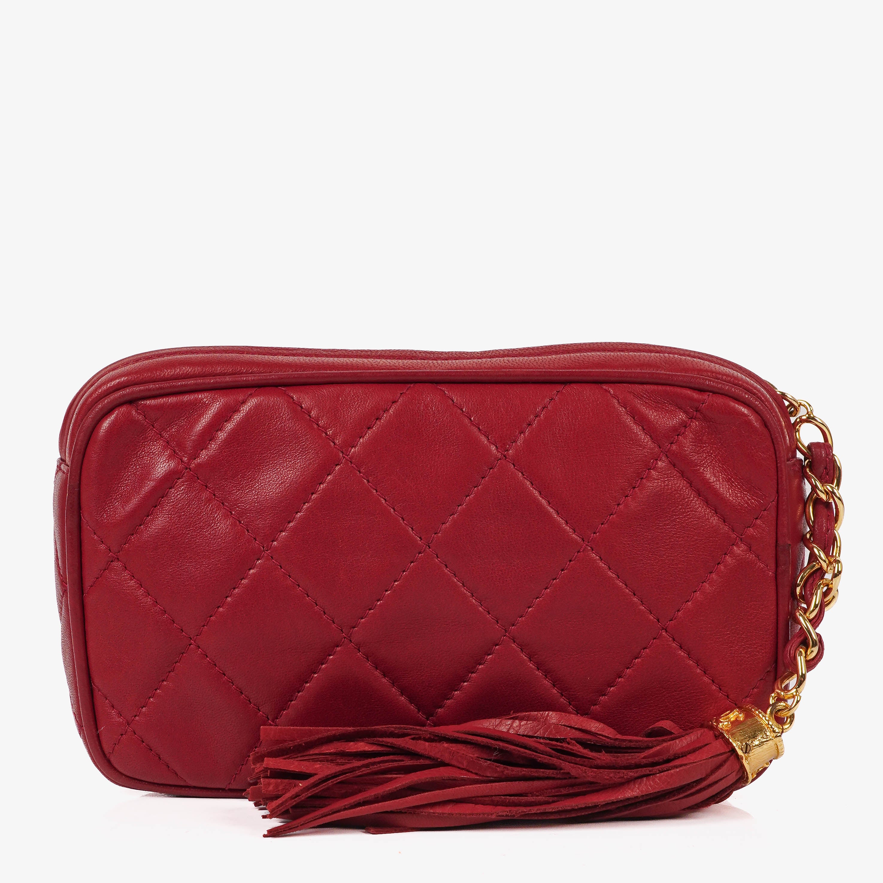 Chanel Camera Clutch Red Quilted Lambskin Tassel Bag
