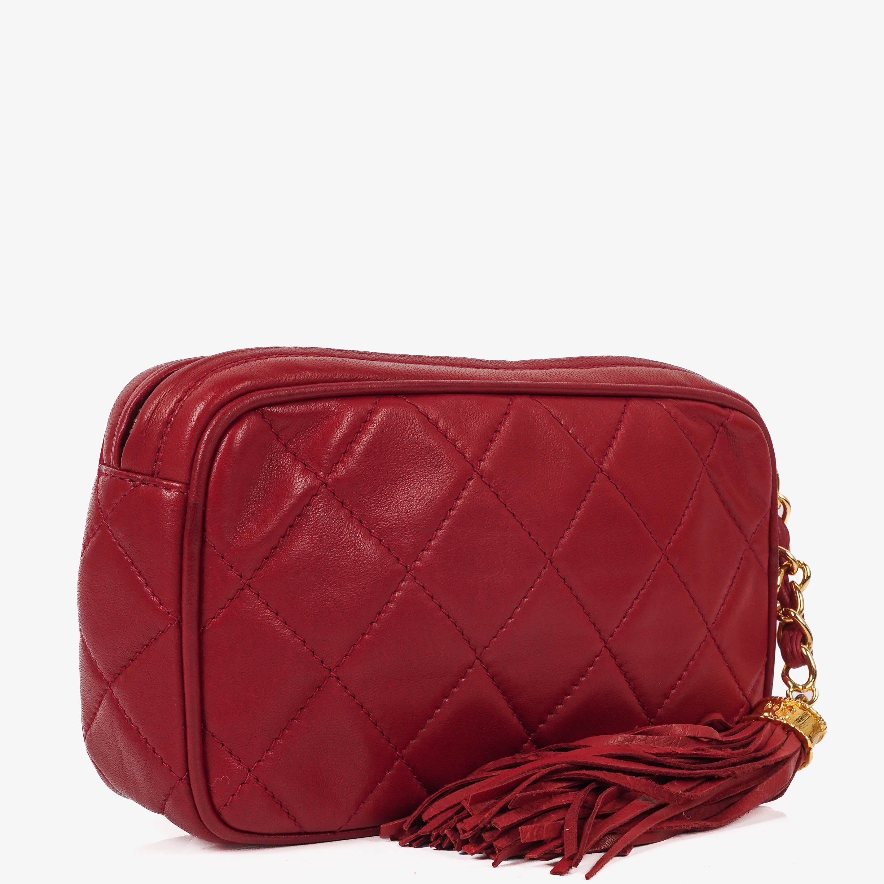 Chanel Camera Clutch Red Quilted Lambskin Tassel Bag