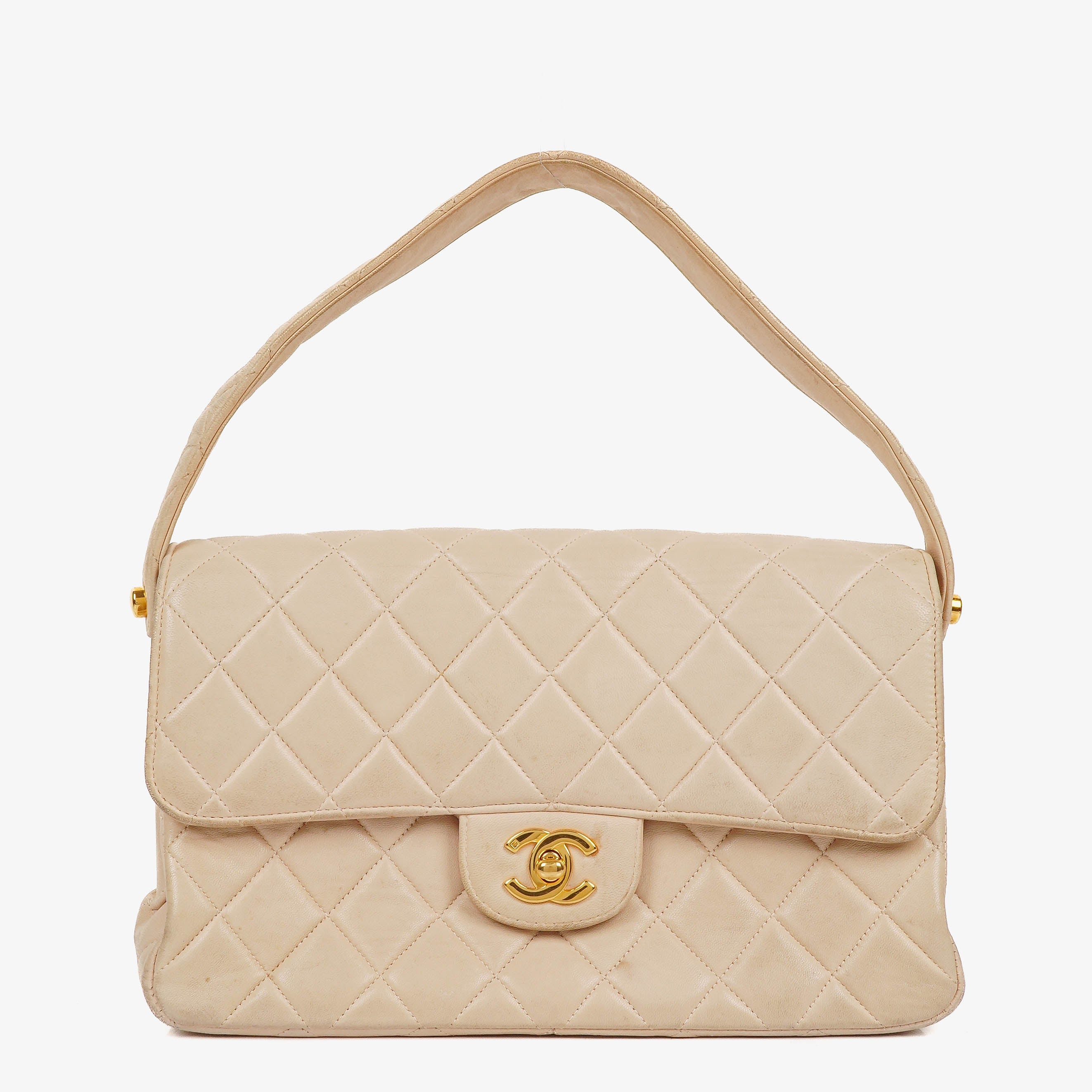 Chanel Double-Sided Flap Bag Beige Leather 24k Gold-Plated Hardware