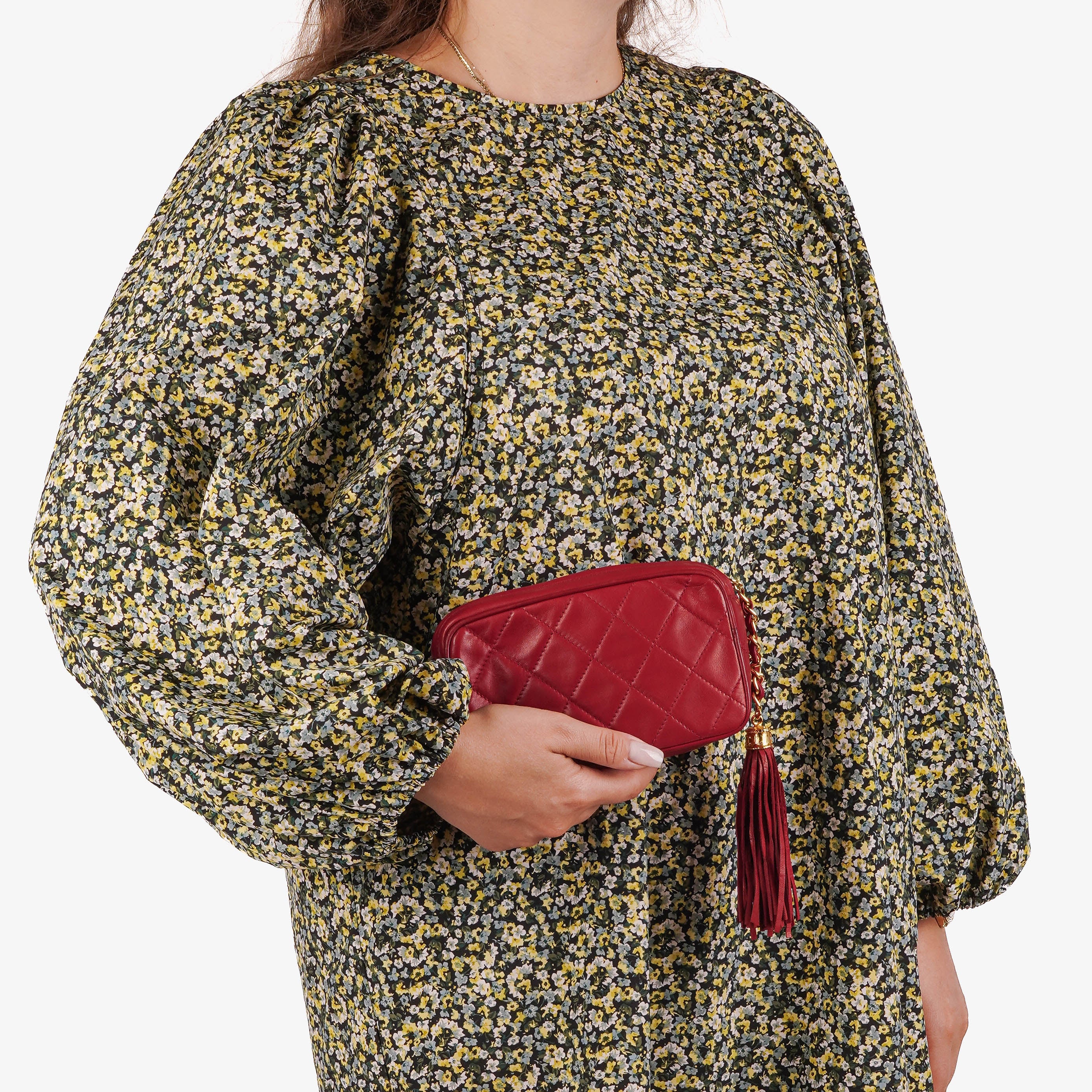 Chanel Camera Clutch Red Quilted Lambskin Tassel Bag
