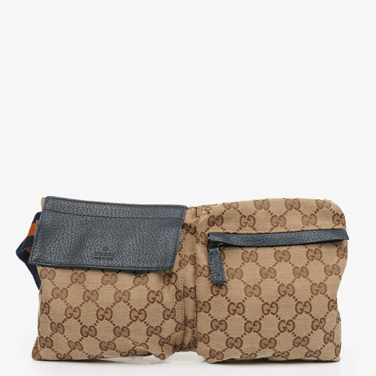 Gucci GG Beige/Orange/Navy Monogram Canvas Belt Bag
