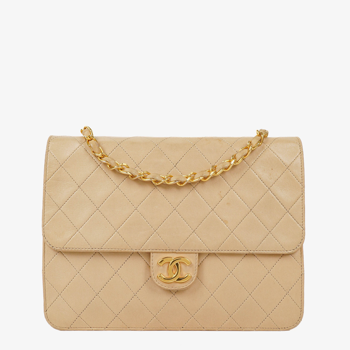 Chanel Small Classic Single Flap Bag Beige Quilted Lambskin With 24K Gold-Plated Hardware