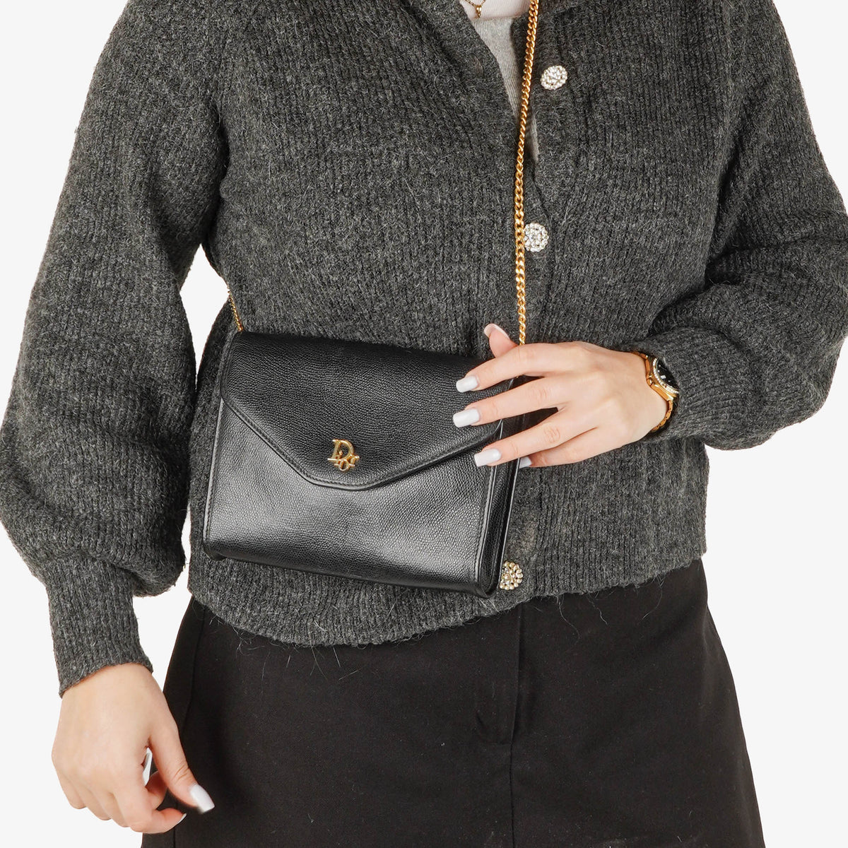 Dior Leather Chain Black Shoulder Bag