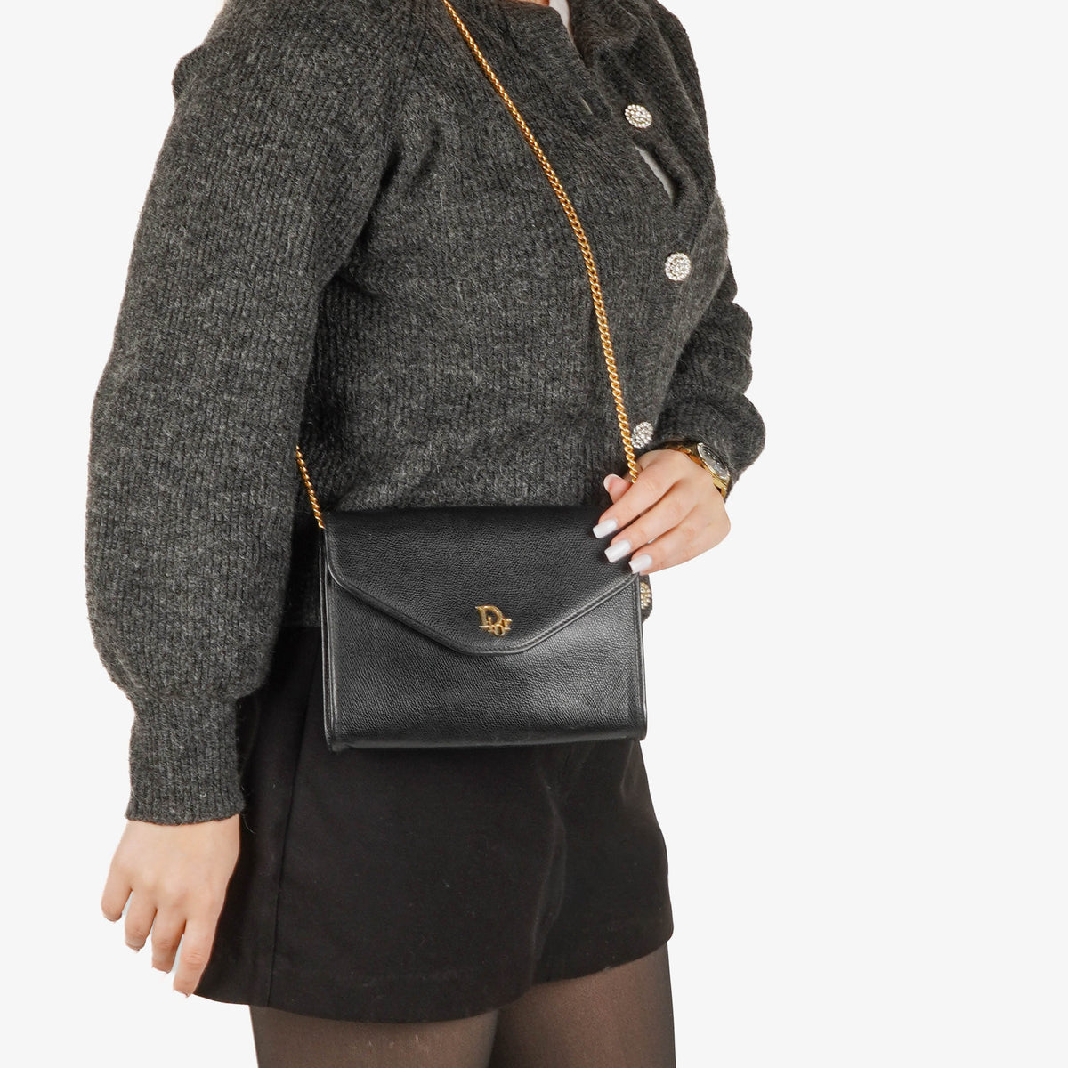 Dior Leather Chain Black Shoulder Bag