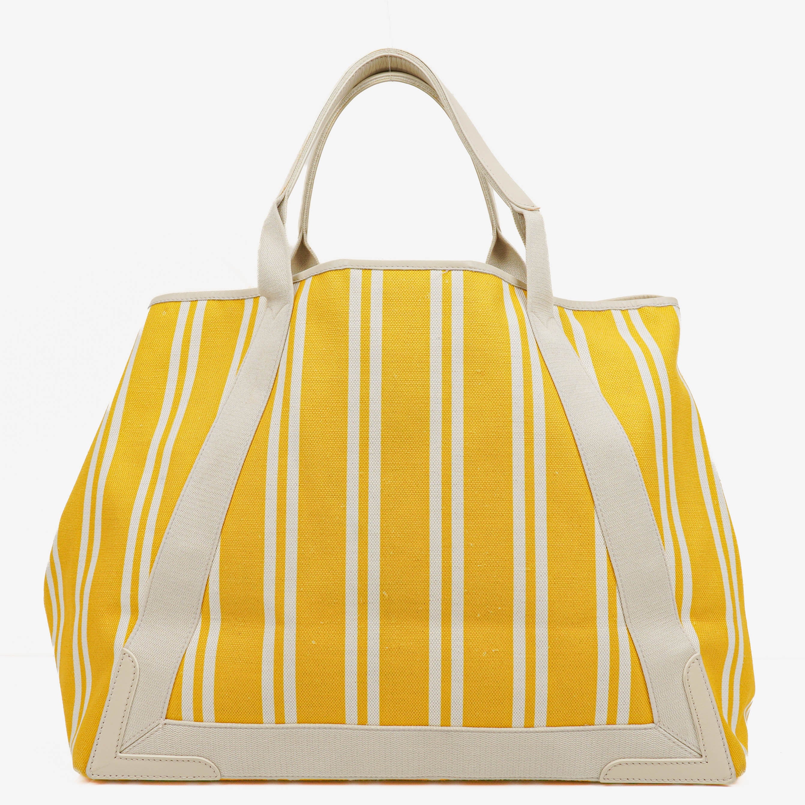 Balenciaga Yellow/White Navy Cabas Calfskin Logo Print Handbag