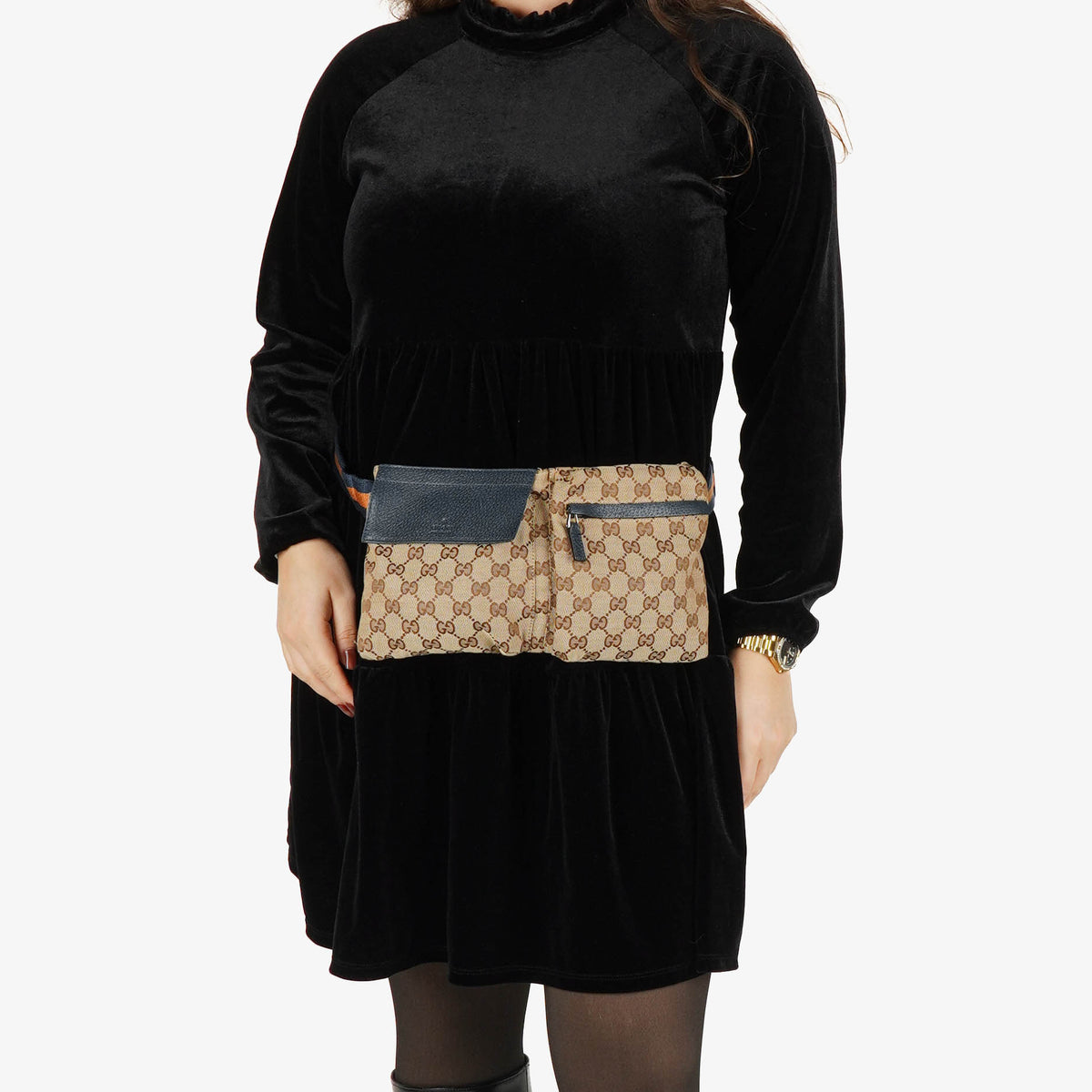 Gucci GG Beige/Orange/Navy Monogram Canvas Belt Bag