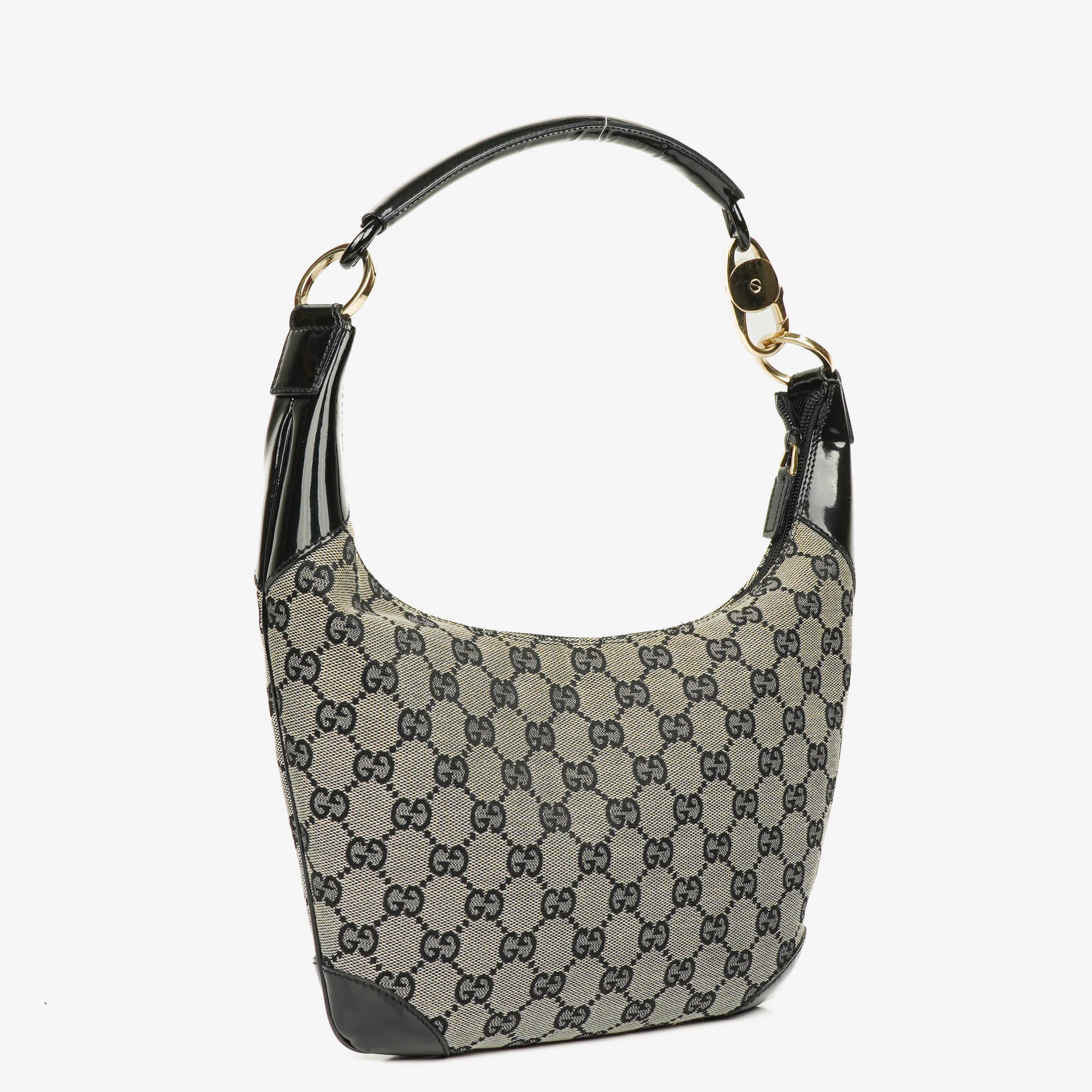 Gucci Black Patent Leather Braided Handle Ring Hobo Bag