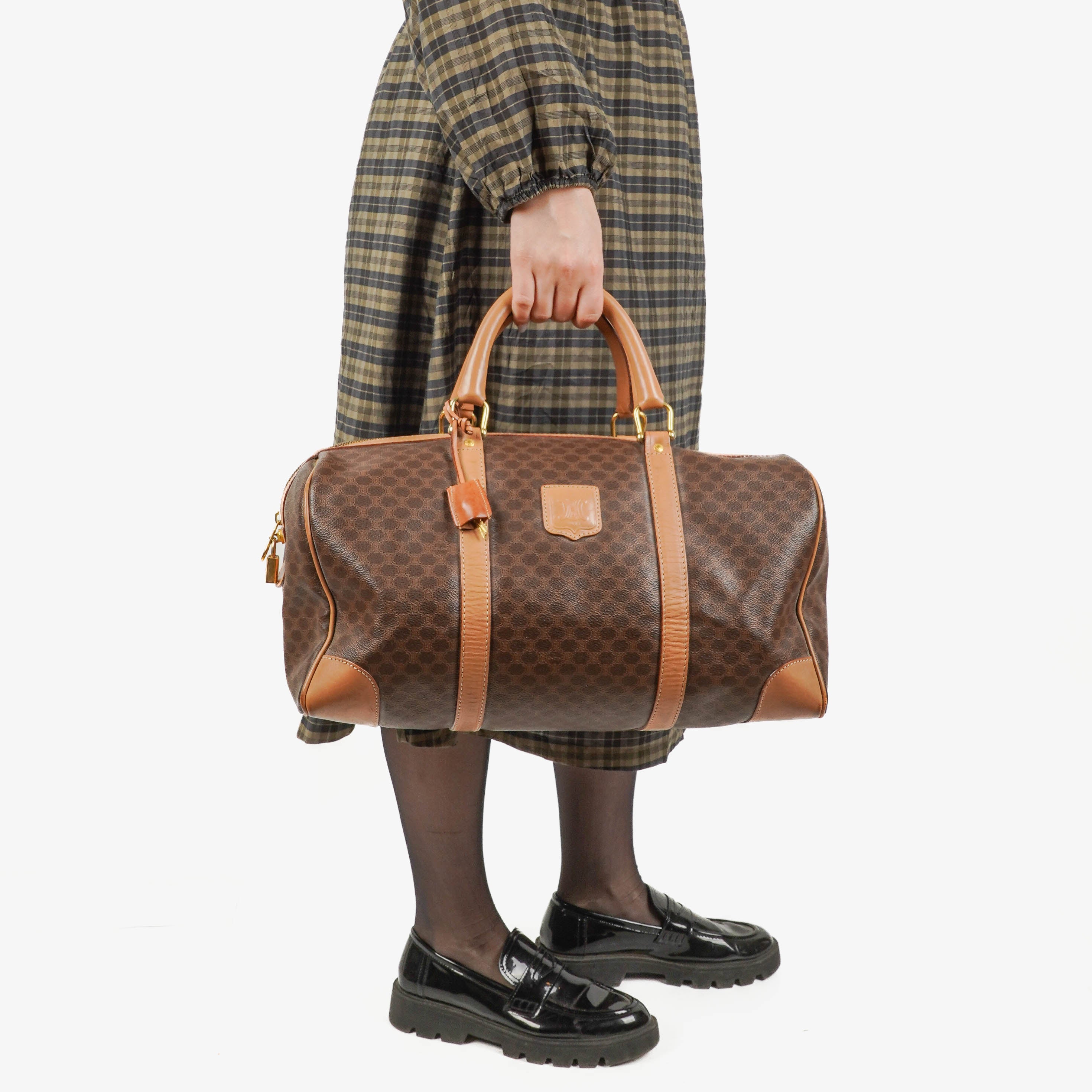 Celine Vintage Macadam Triomphe Brown Travel Bag