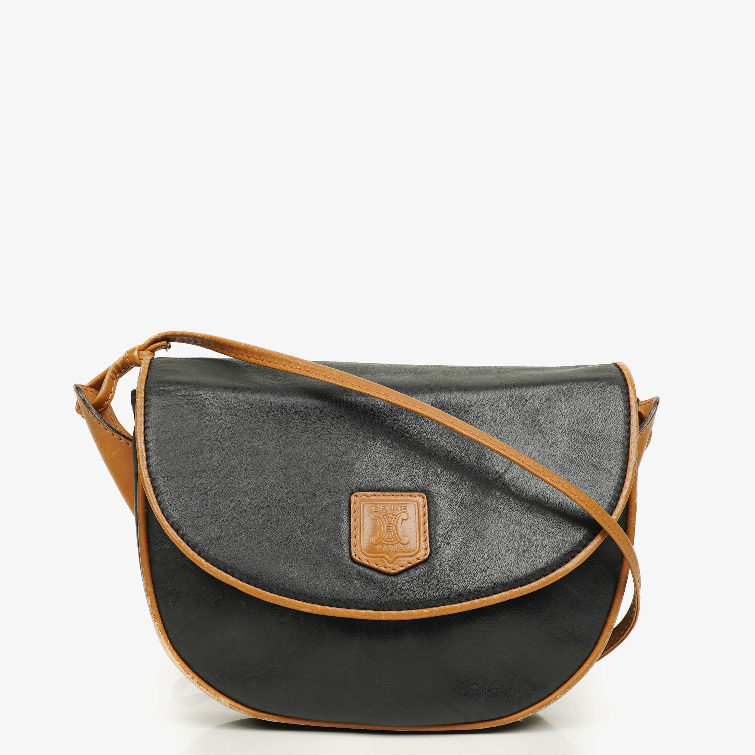Celine Vintage Black Triomphe Crossbody Bag