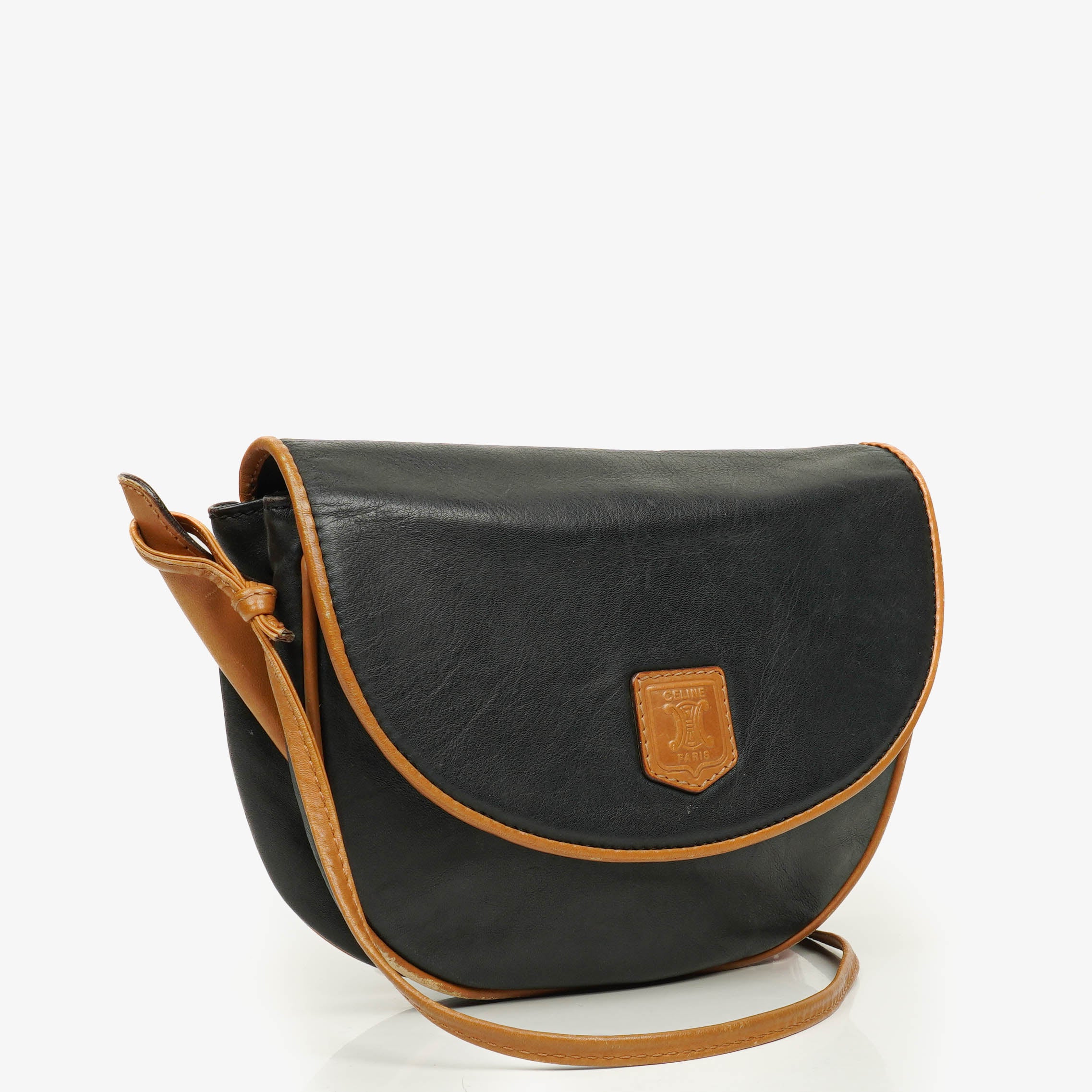 Celine Vintage Black Triomphe Crossbody Bag