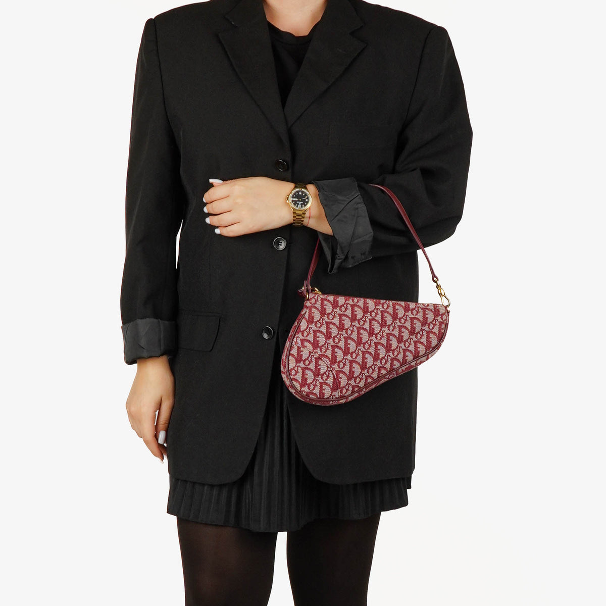 Christian Dior Burgundy Oblique Saddle Pochette Bag