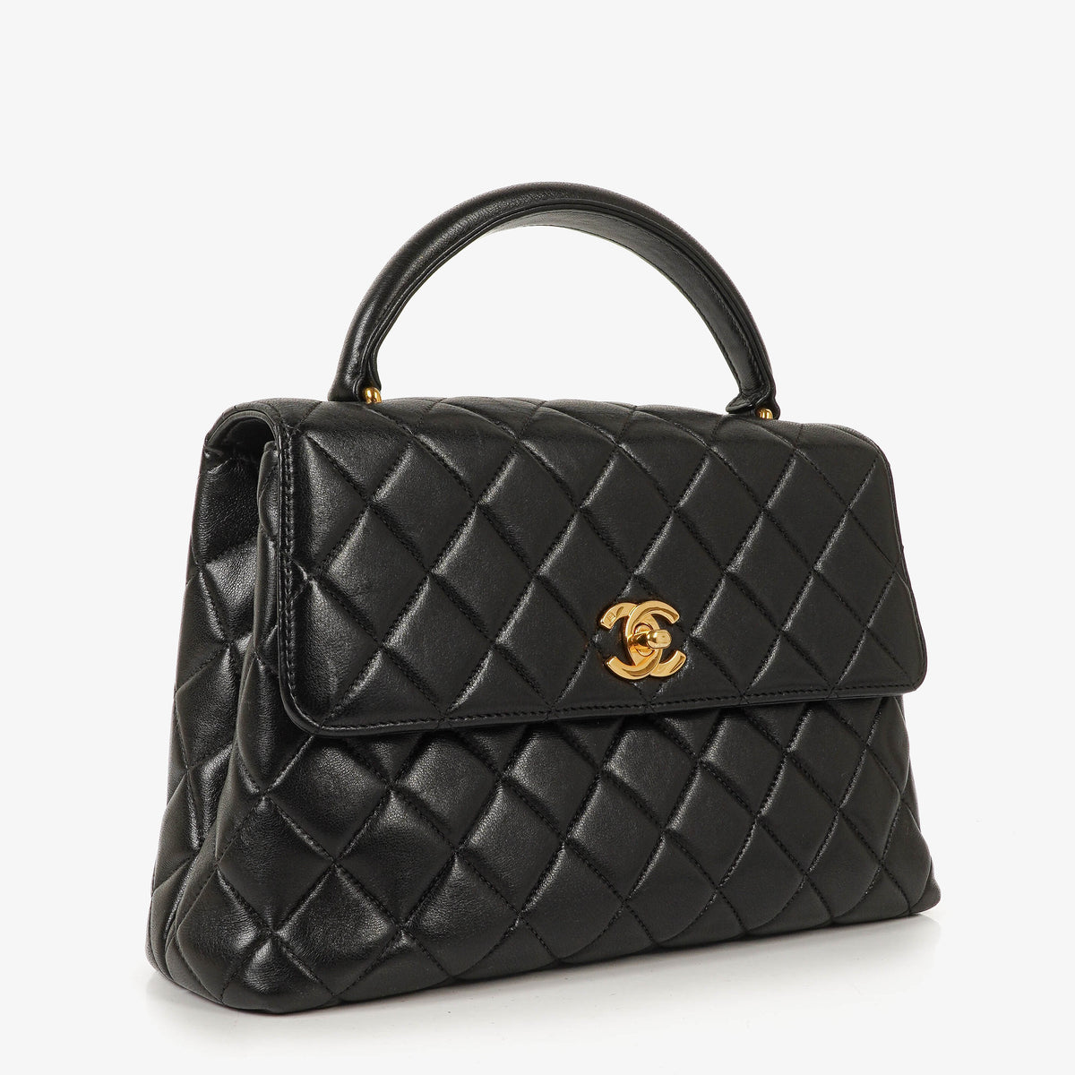 Chanel Kelly Top Handle Black Quilted Lambskin Bag