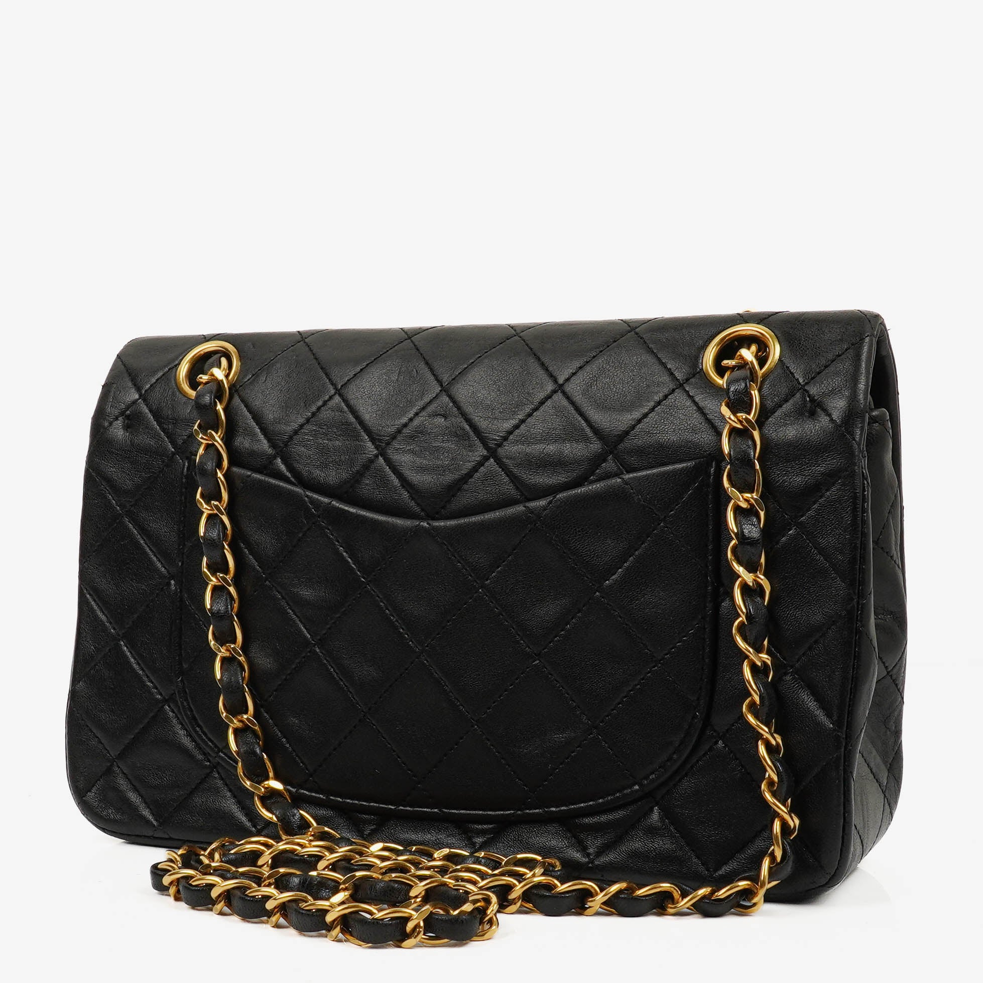 Chanel Vintage Classic Double Flap Bag in Quilted Black Lambskin with 24K Gold-Plated Hardware