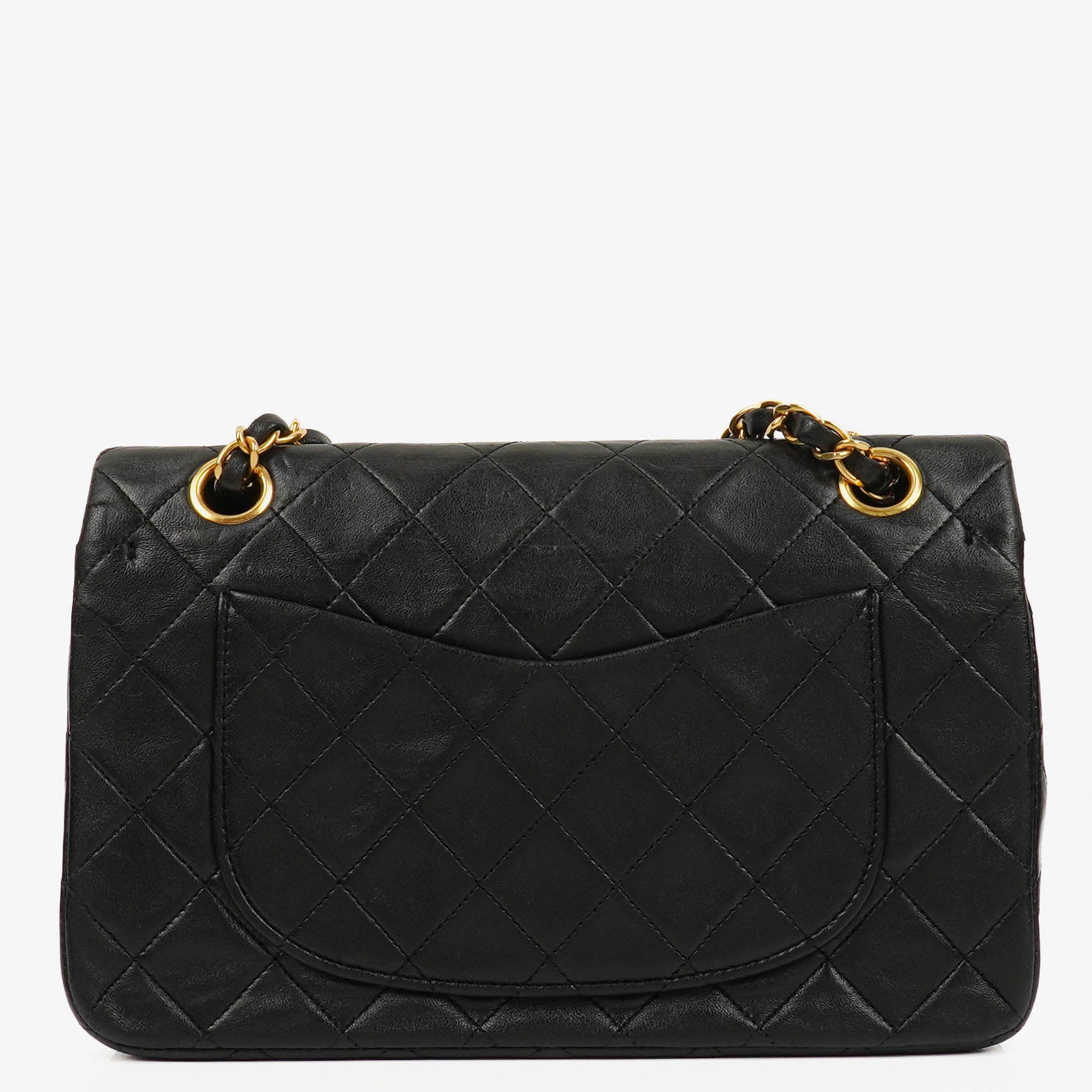 Chanel Vintage Classic Double Flap Bag in Quilted Black Lambskin with 24K Gold-Plated Hardware