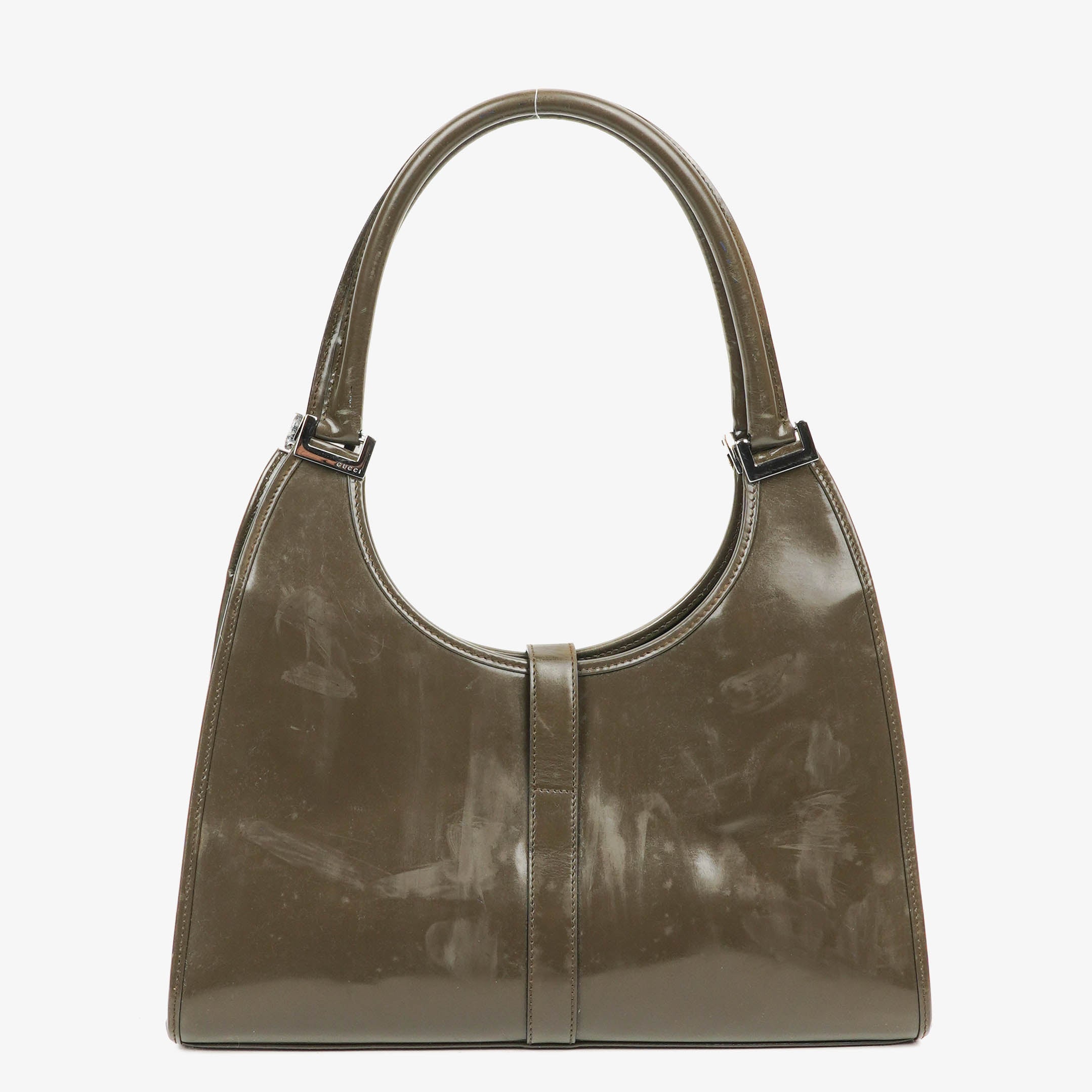 Gucci Jackie Bardot Vintage Olive Green Patent Leather Handbag